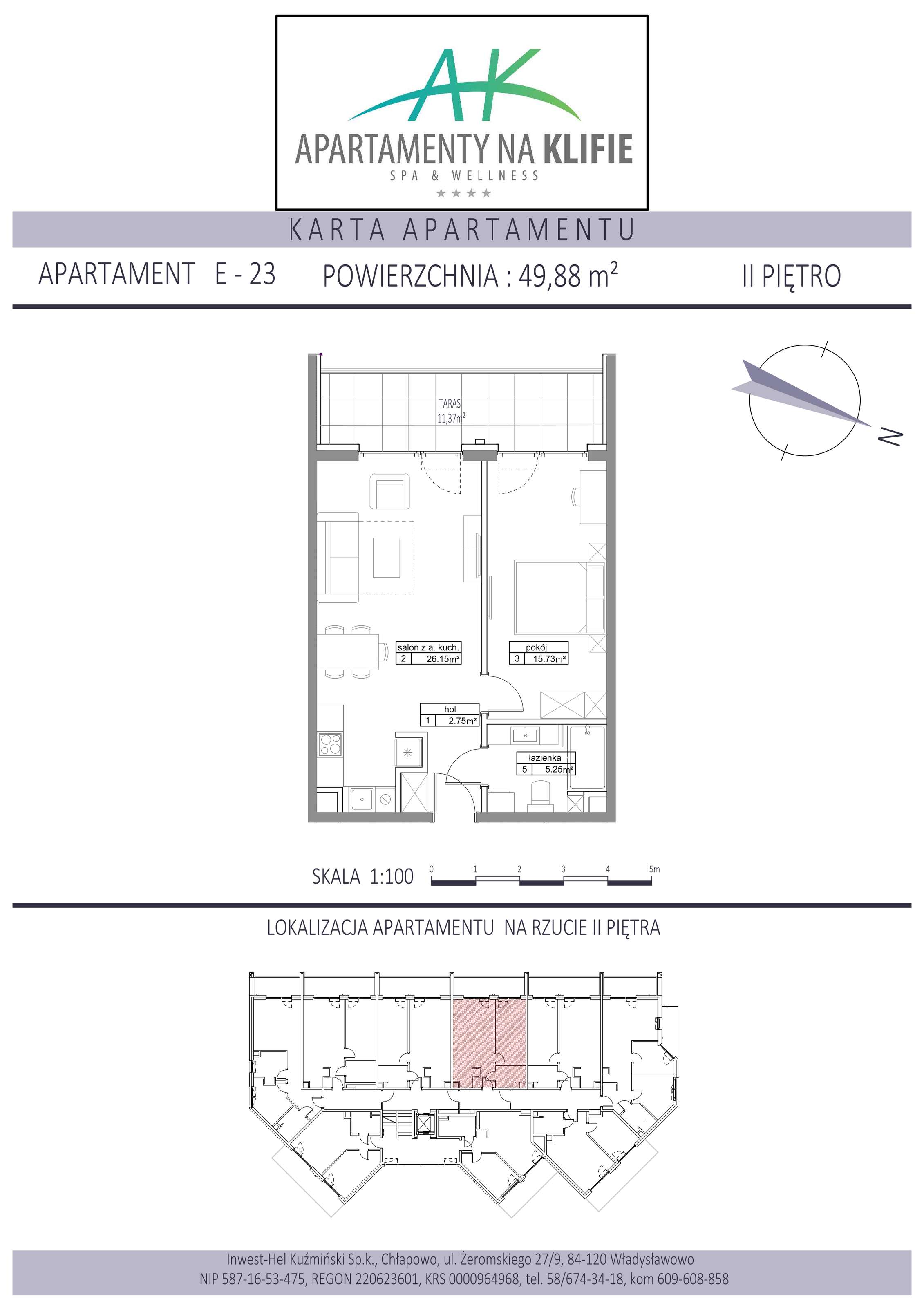 Apartament 49,88 m², piętro 2, oferta nr E-23, Apartamenty na Klifie, Władysławowo, Chłapowo, ul. Żeromskiego 27-idx