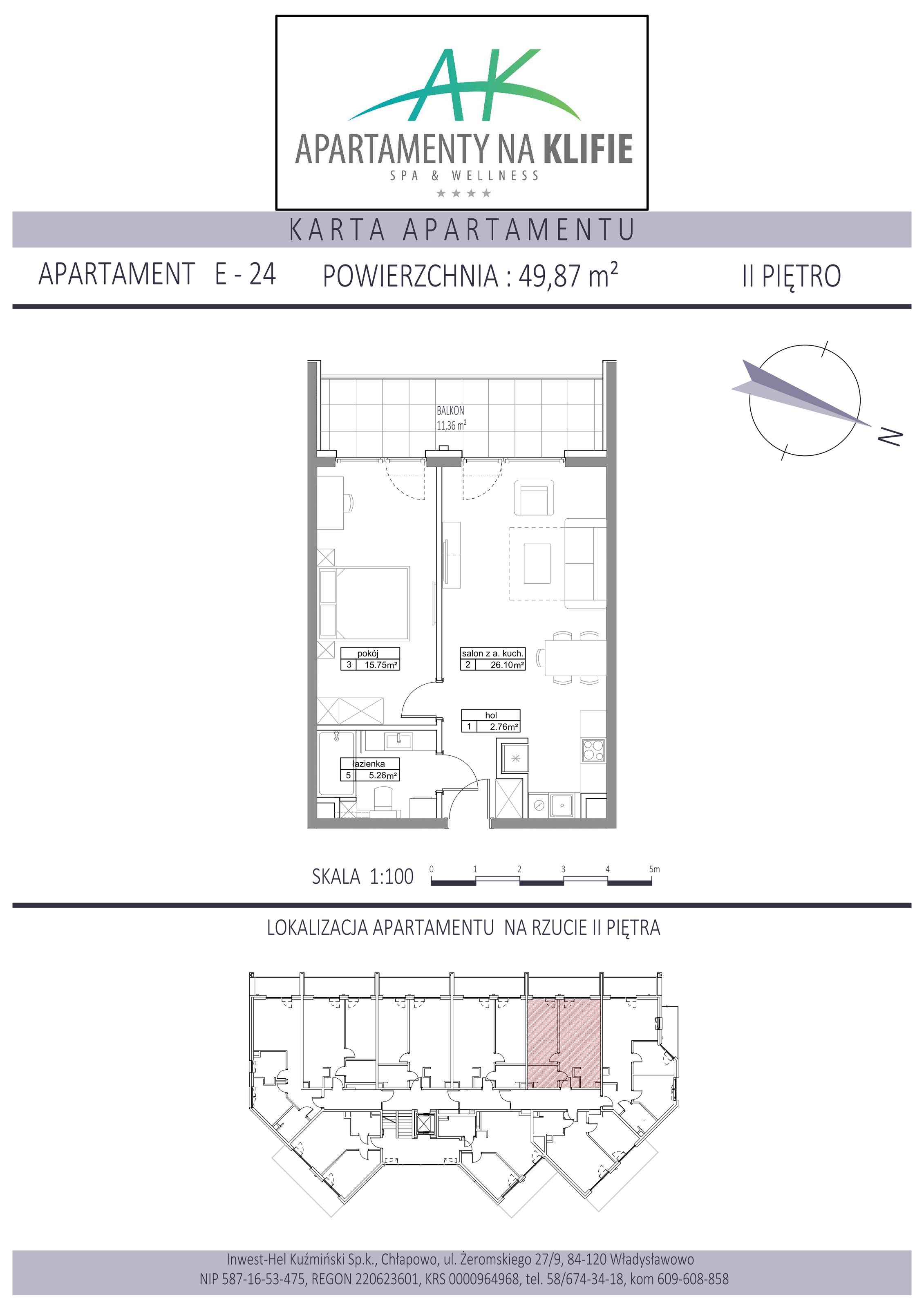 Apartament 49,87 m², piętro 2, oferta nr E-24, Apartamenty na Klifie, Władysławowo, Chłapowo, ul. Żeromskiego 27-idx