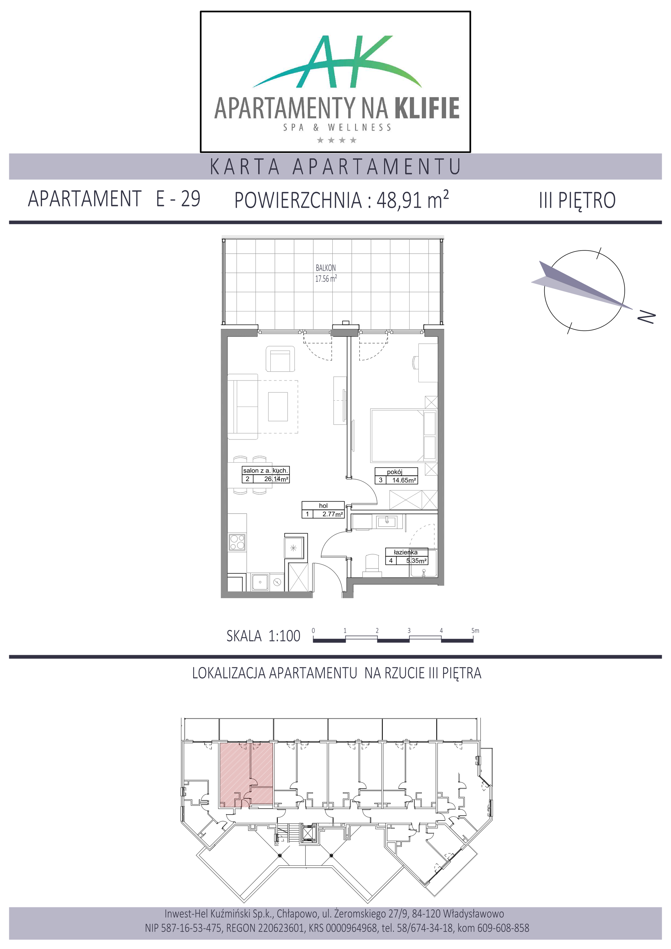 Apartament 48,91 m², piętro 3, oferta nr E-29, Apartamenty na Klifie, Władysławowo, Chłapowo, ul. Żeromskiego 27-idx