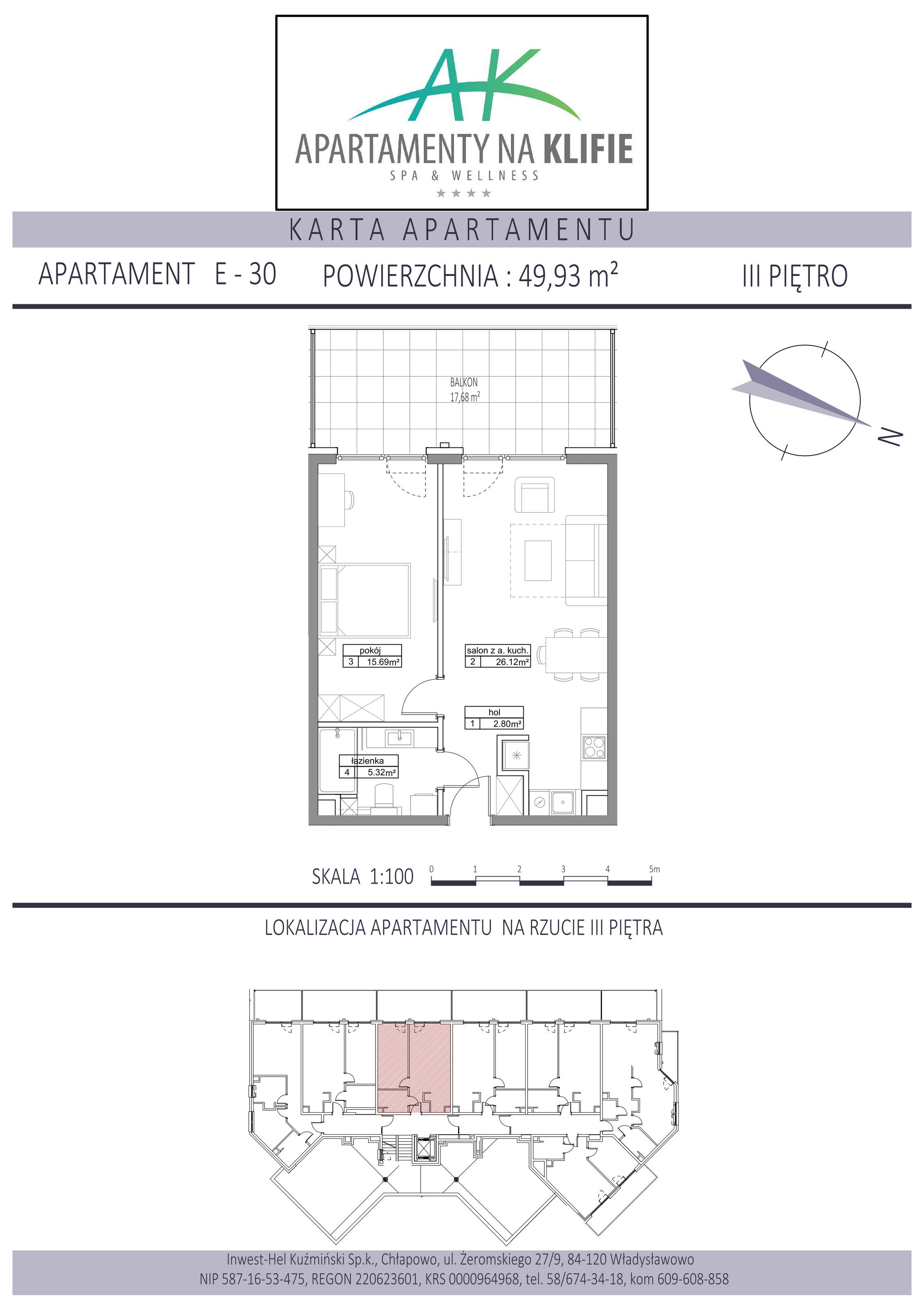 Apartament 49,93 m², piętro 3, oferta nr E-30, Apartamenty na Klifie, Władysławowo, Chłapowo, ul. Żeromskiego 27-idx