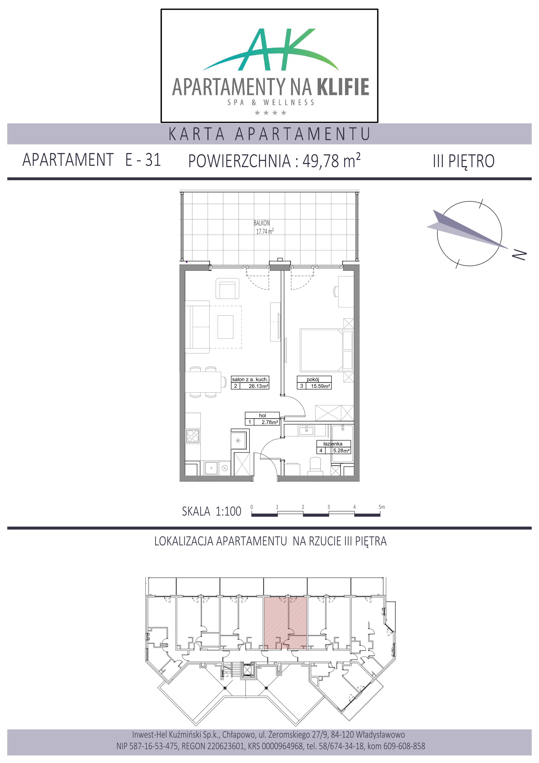 Apartament 49,78 m², piętro 3, oferta nr E-31, Apartamenty na Klifie, Władysławowo, Chłapowo, ul. Żeromskiego 27-idx