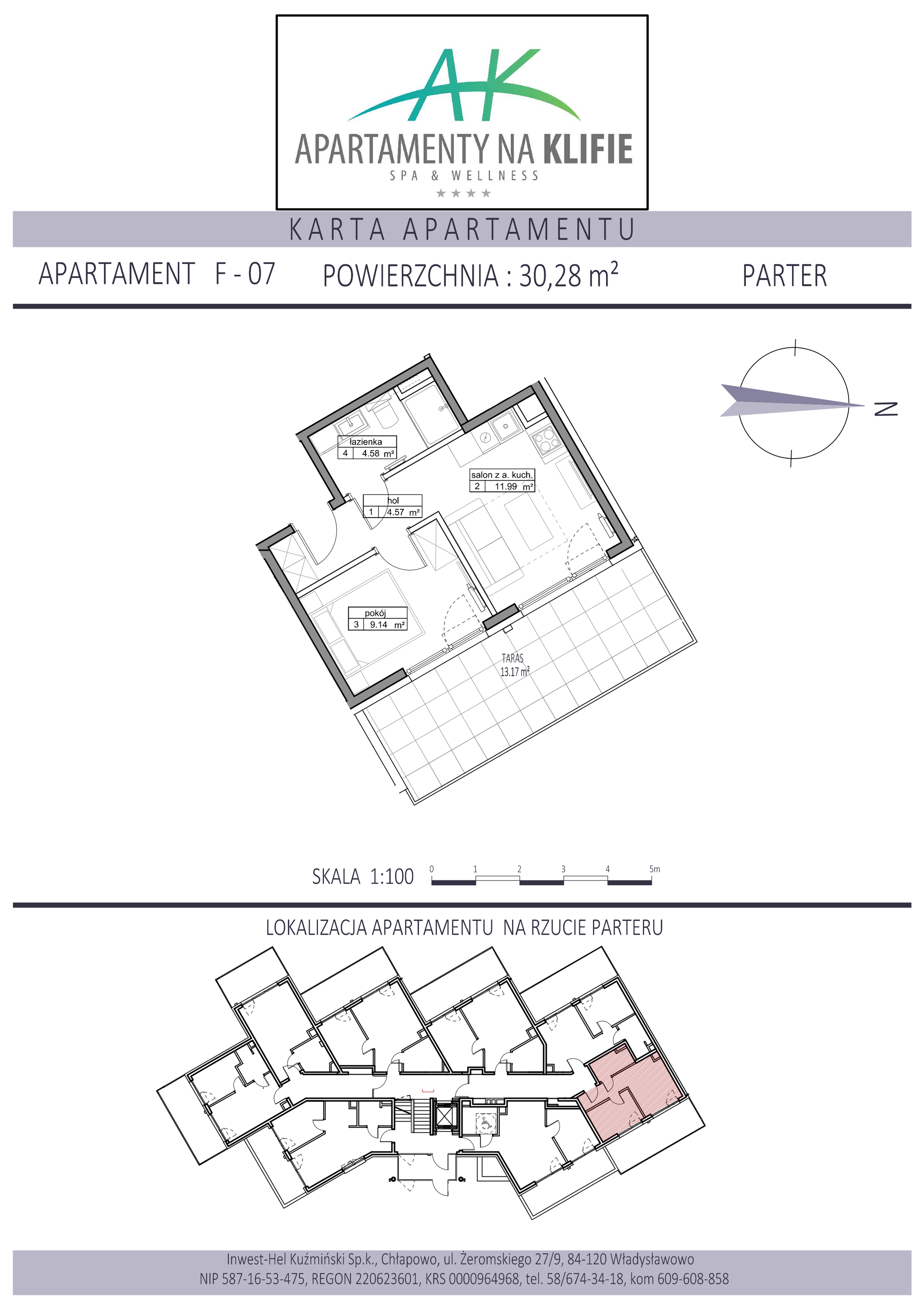 Apartament 30,28 m², parter, oferta nr F-07, Apartamenty na Klifie, Władysławowo, Chłapowo, ul. Żeromskiego 27-idx