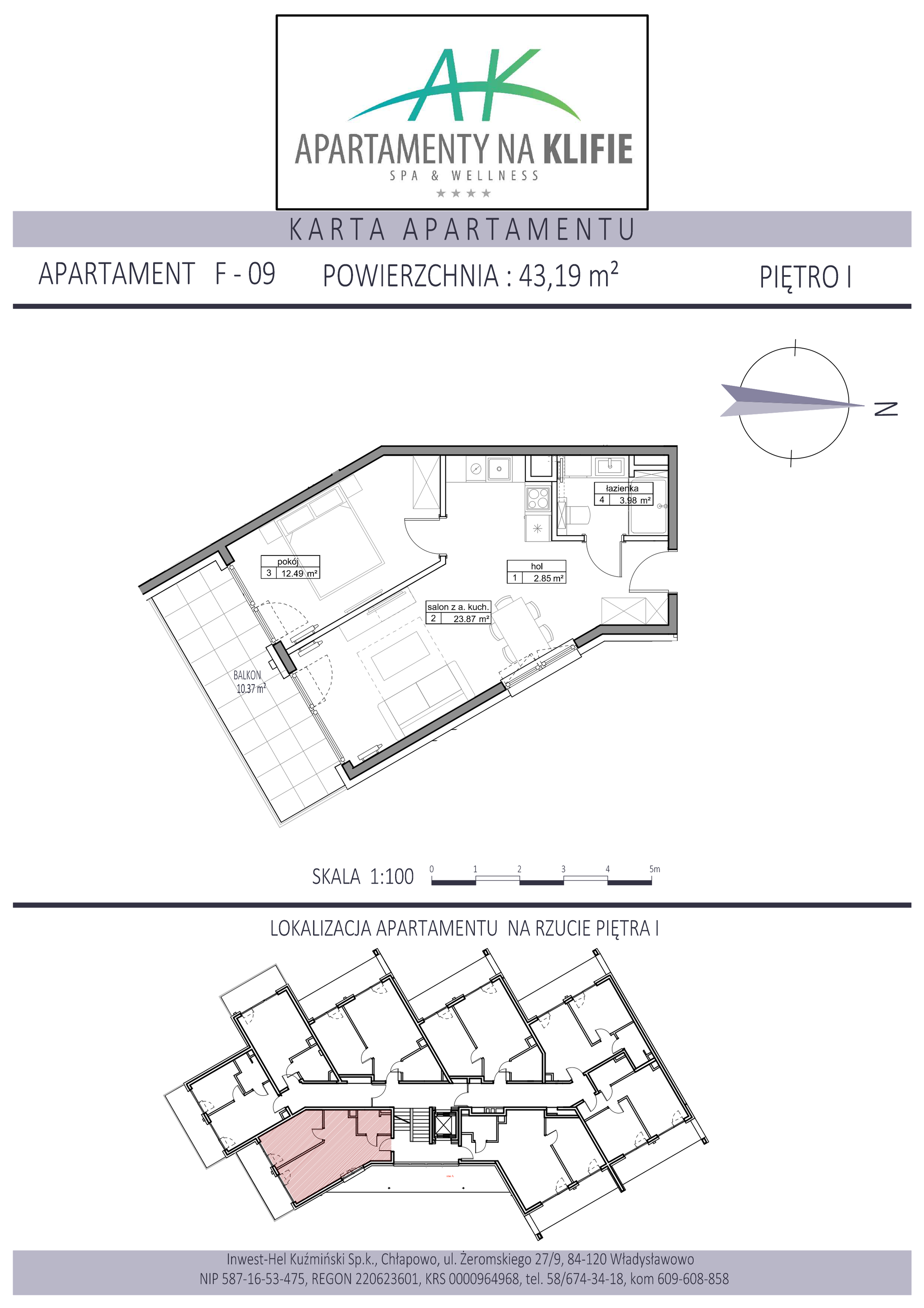 Apartament 43,19 m², piętro 1, oferta nr F-09, Apartamenty na Klifie, Władysławowo, Chłapowo, ul. Żeromskiego 27-idx