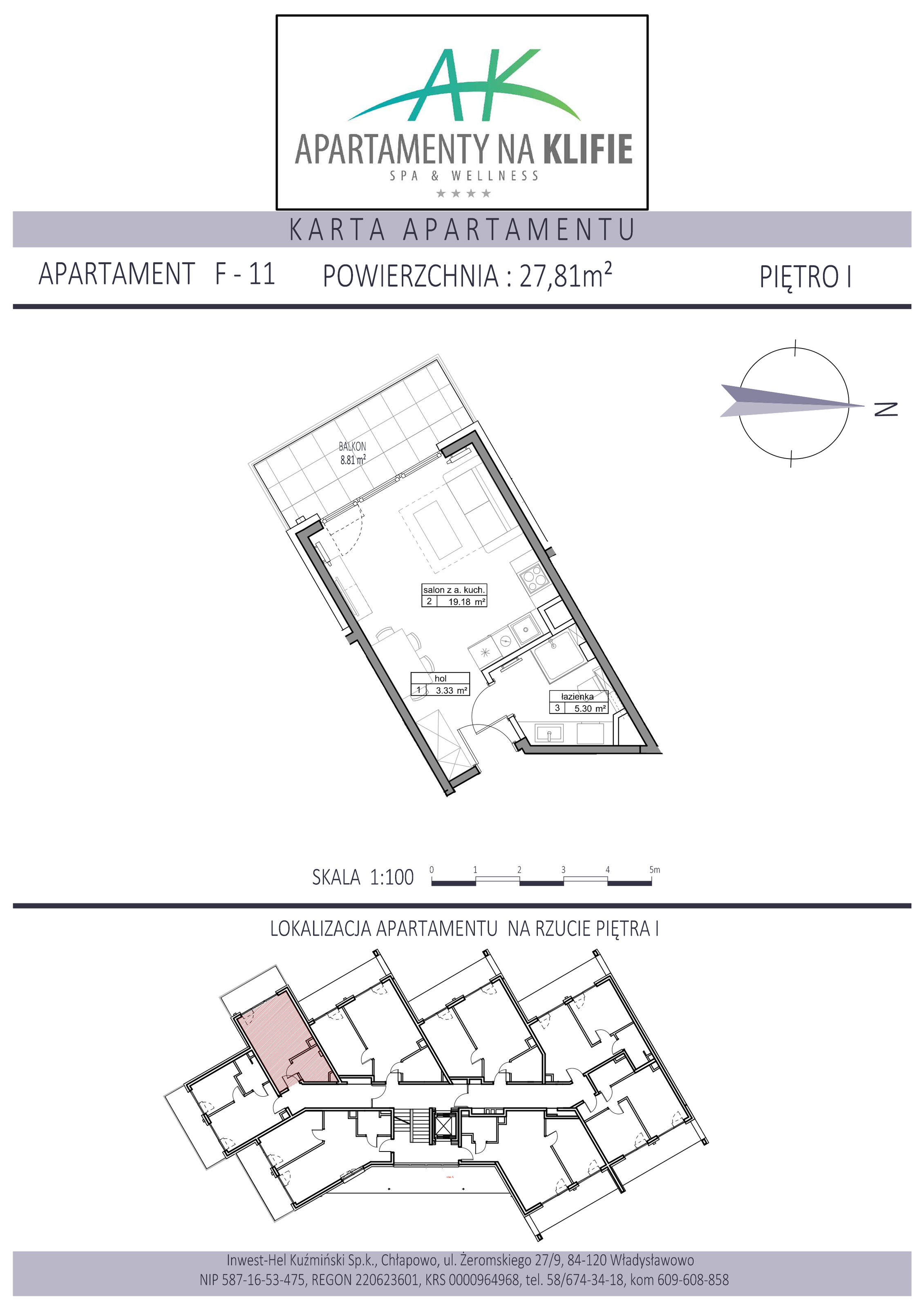 Apartament 27,81 m², piętro 1, oferta nr F-11, Apartamenty na Klifie, Władysławowo, Chłapowo, ul. Żeromskiego 27-idx