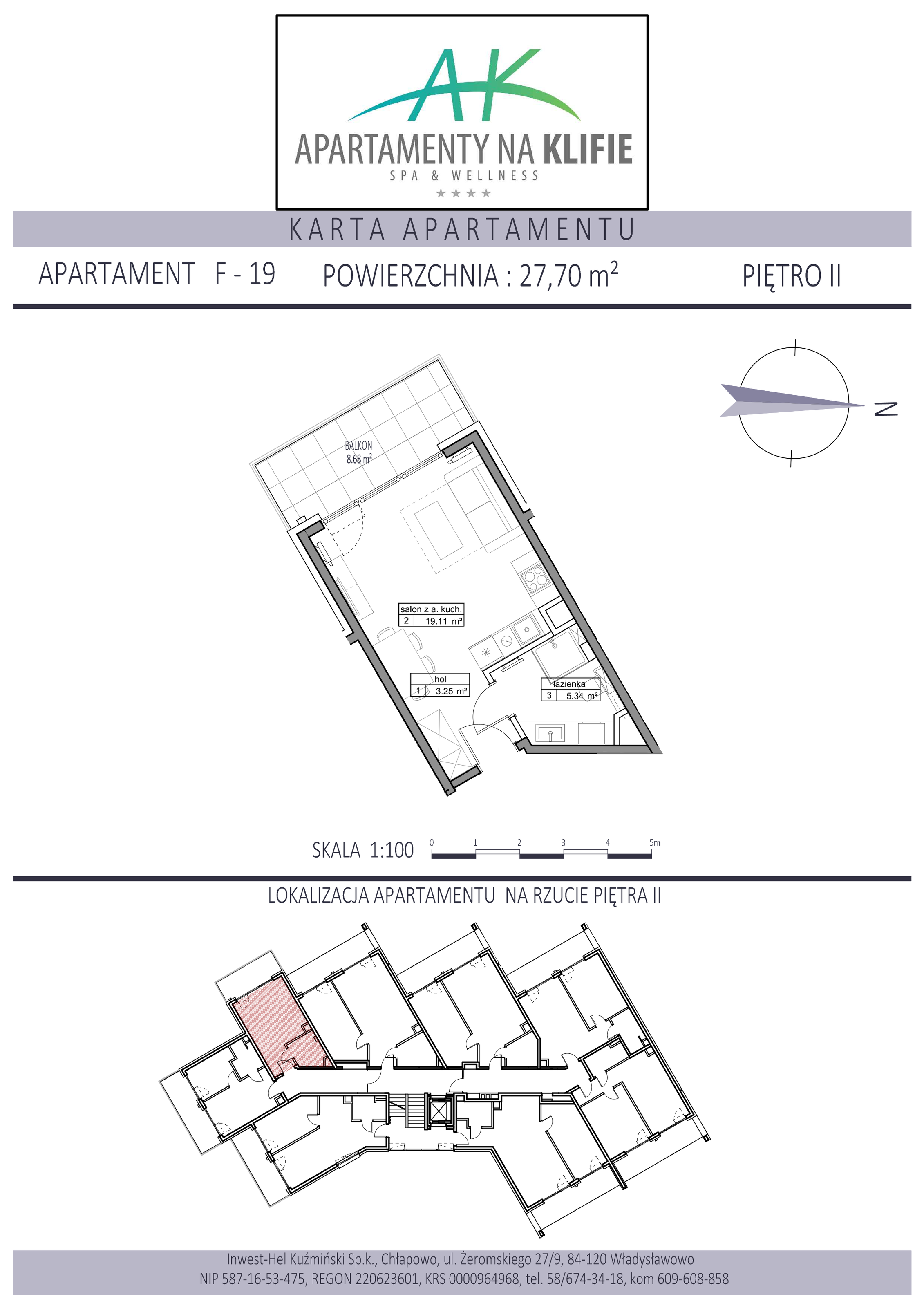 Apartament 27,70 m², piętro 2, oferta nr F-19, Apartamenty na Klifie, Władysławowo, Chłapowo, ul. Żeromskiego 27-idx