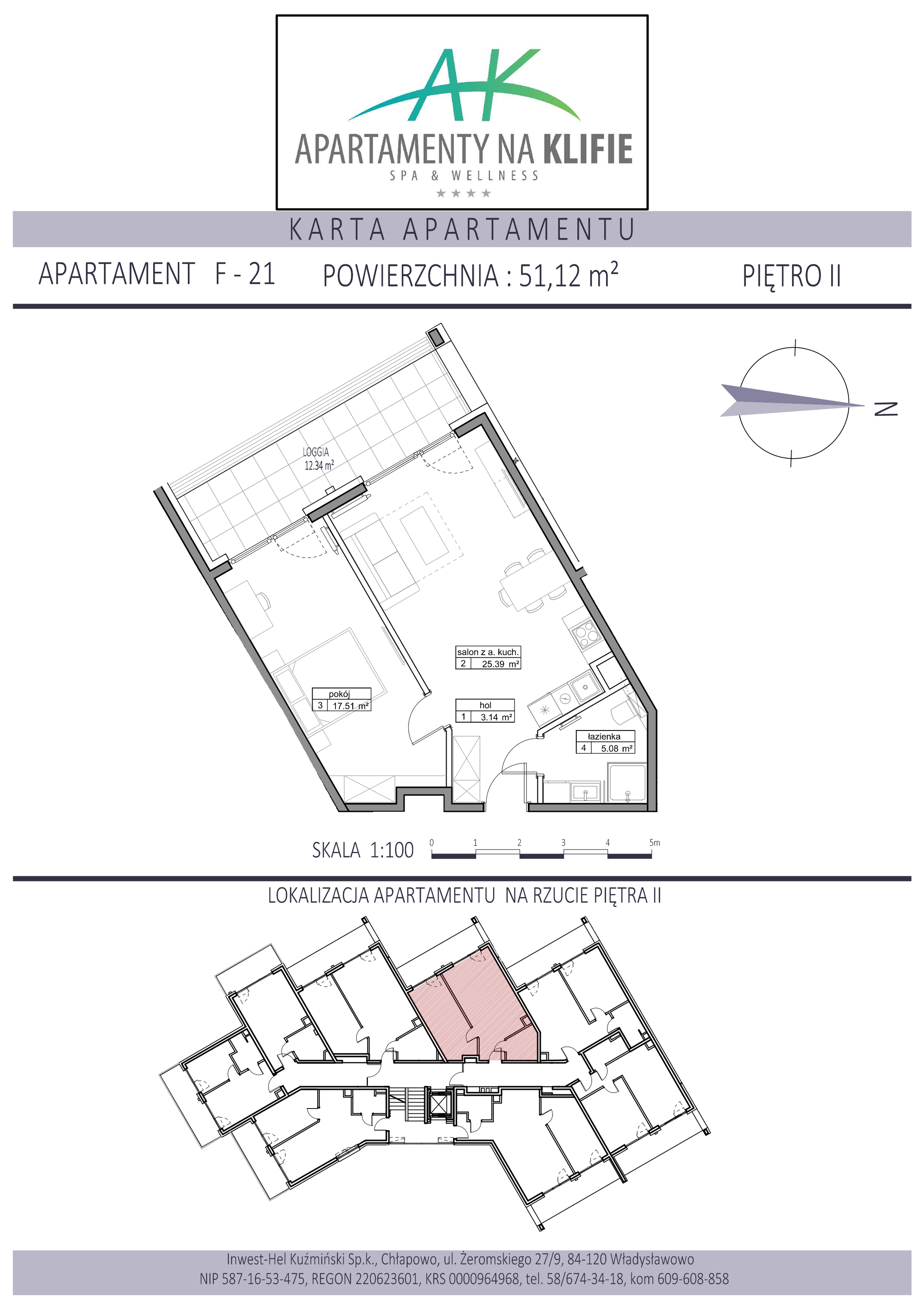 Apartament 51,12 m², piętro 2, oferta nr F-21, Apartamenty na Klifie, Władysławowo, Chłapowo, ul. Żeromskiego 27-idx