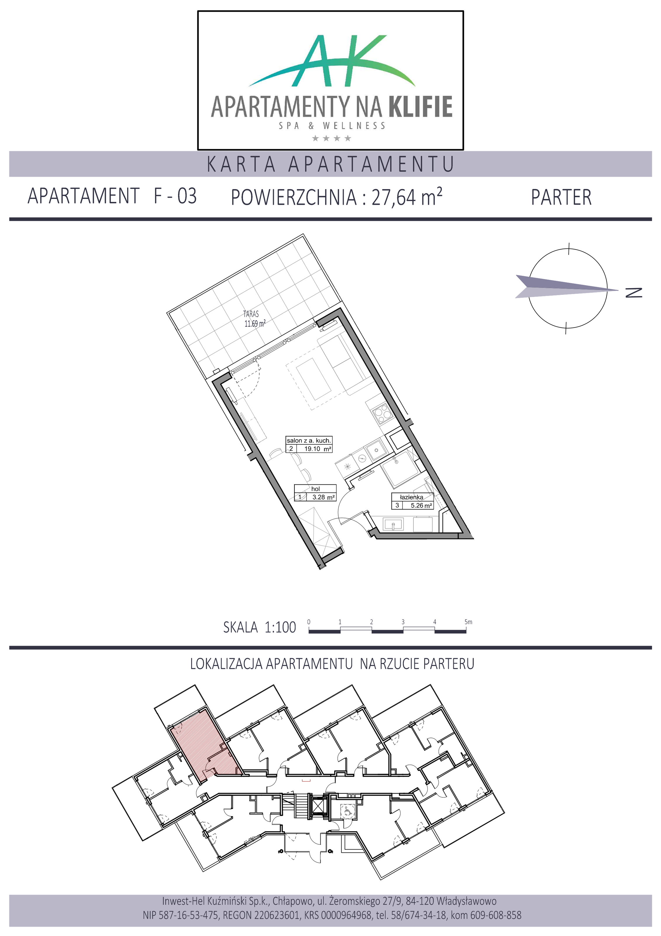 Apartament 27,64 m², parter, oferta nr F-03, Apartamenty na Klifie, Władysławowo, Chłapowo, ul. Żeromskiego 27-idx