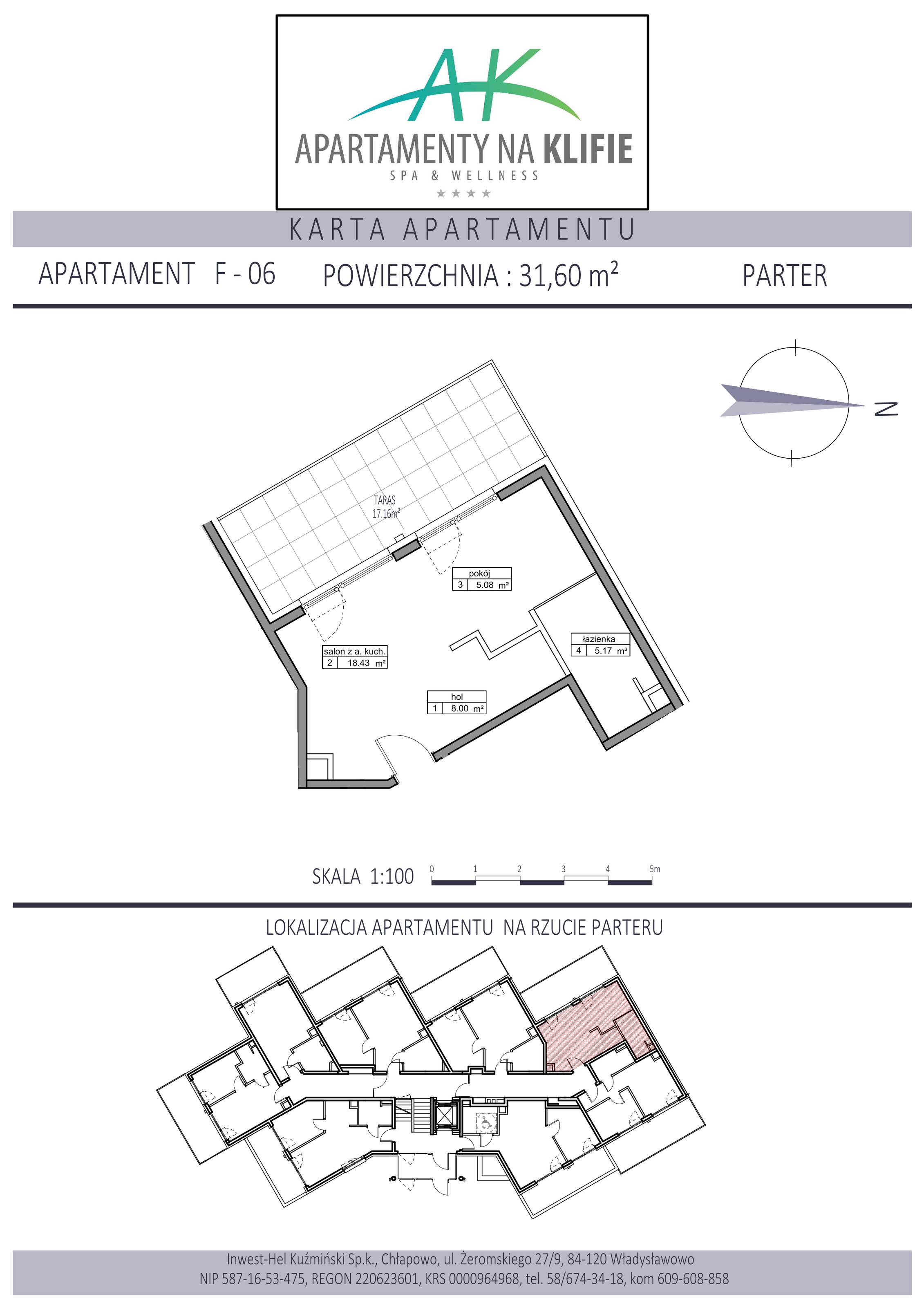 Apartament 31,60 m², parter, oferta nr F-06, Apartamenty na Klifie, Władysławowo, Chłapowo, ul. Żeromskiego 27-idx