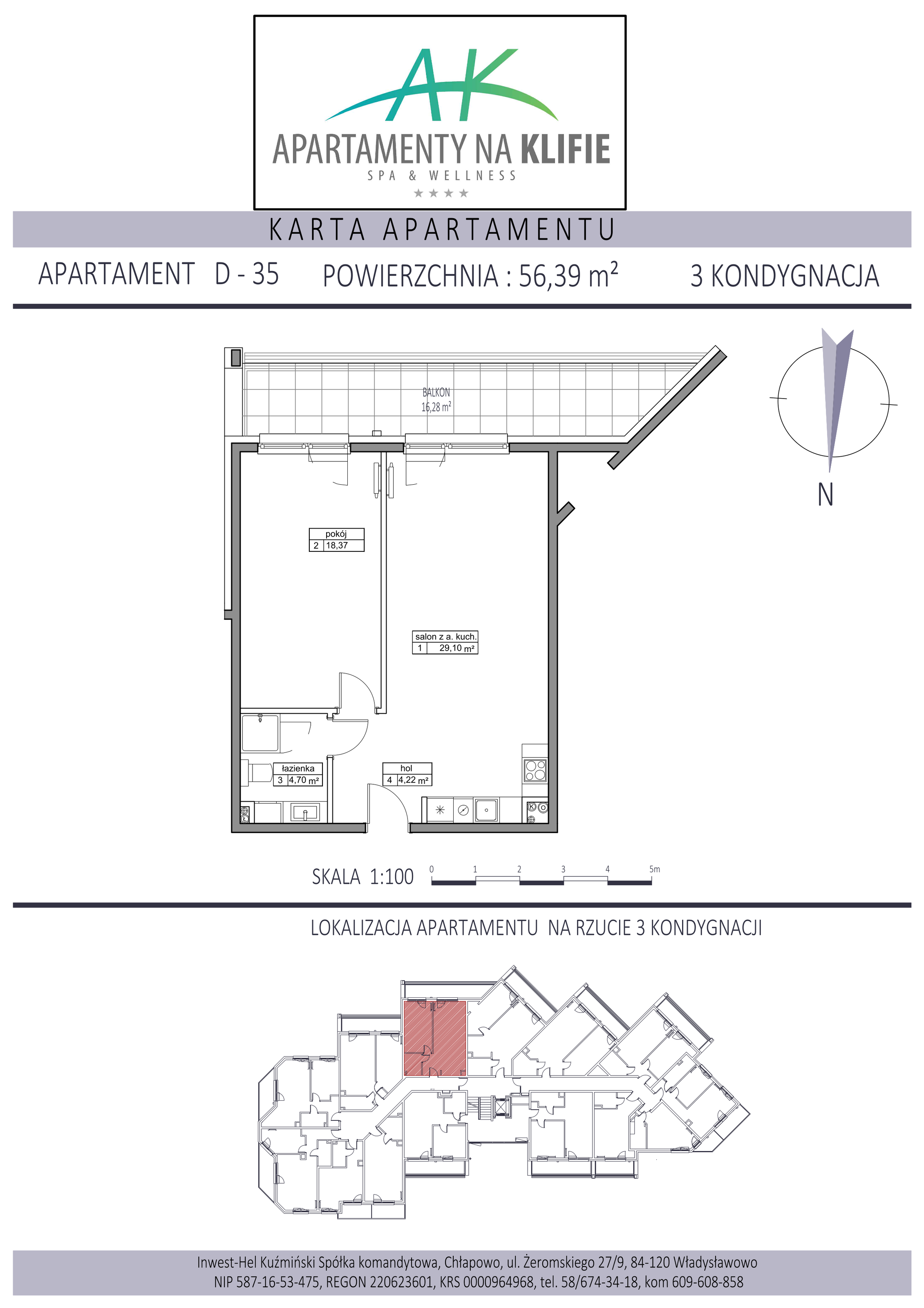 Apartament 56,39 m², piętro 2, oferta nr D-35, Apartamenty na Klifie, Władysławowo, Chłapowo, ul. Żeromskiego 27-idx