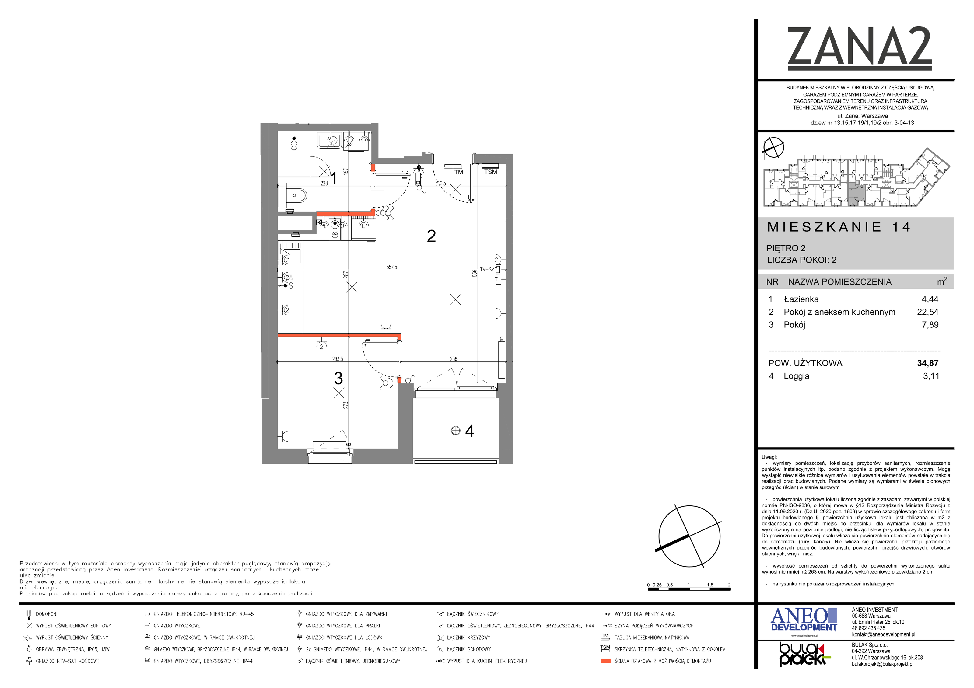 Mieszkanie 34,87 m², piętro 2, oferta nr 14, Zana 2, Warszawa, Praga Południe, Gocławek, ul. Tomasza Zana-idx