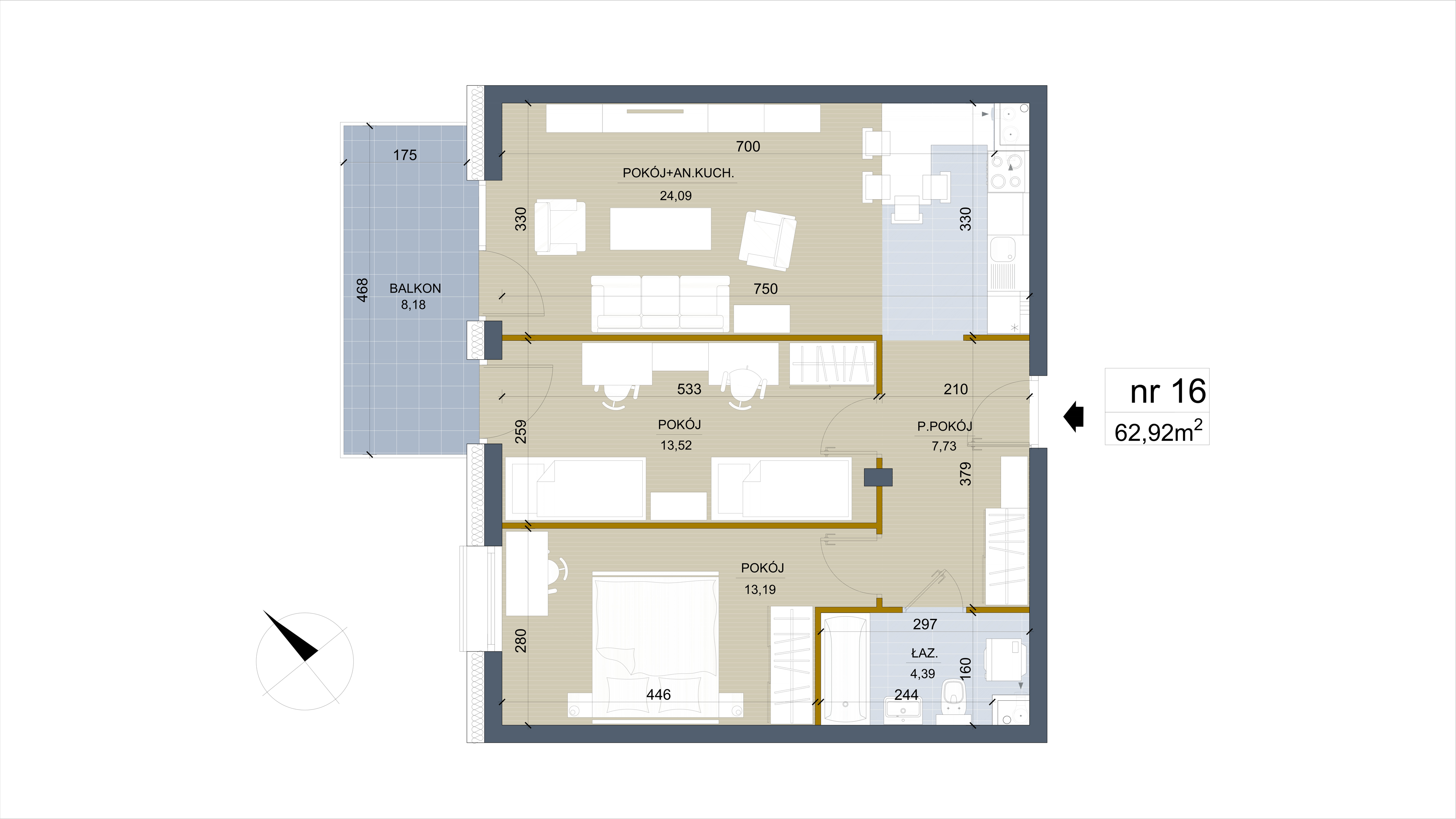 Apartament 62,92 m², piętro 2, oferta nr 16, Apartamenty Łąkowa, Białystok, Bojary, ul. Łąkowa 16-idx