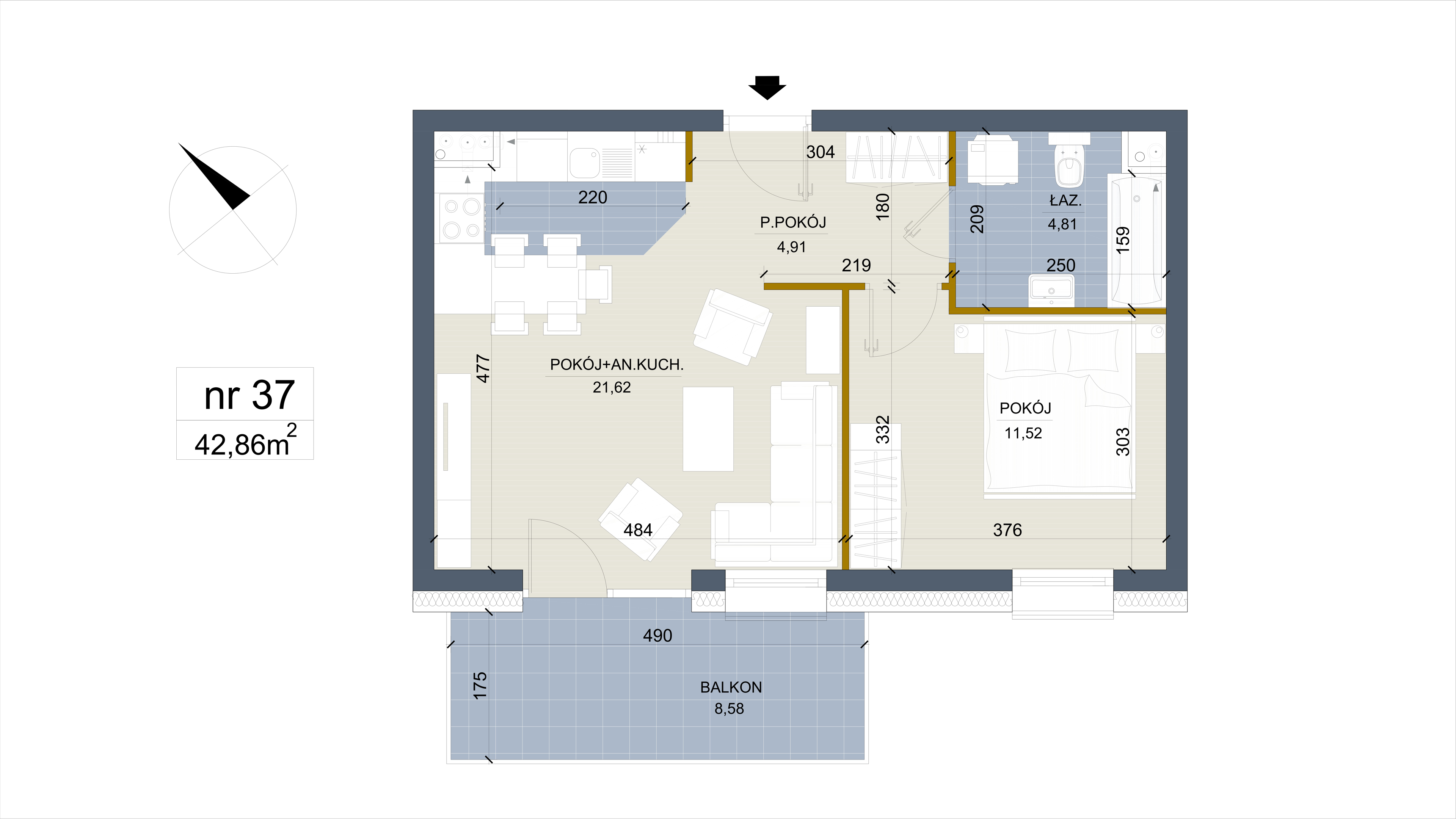 Apartament 42,86 m², piętro 4, oferta nr 37, Apartamenty Łąkowa, Białystok, Bojary, ul. Łąkowa 16-idx