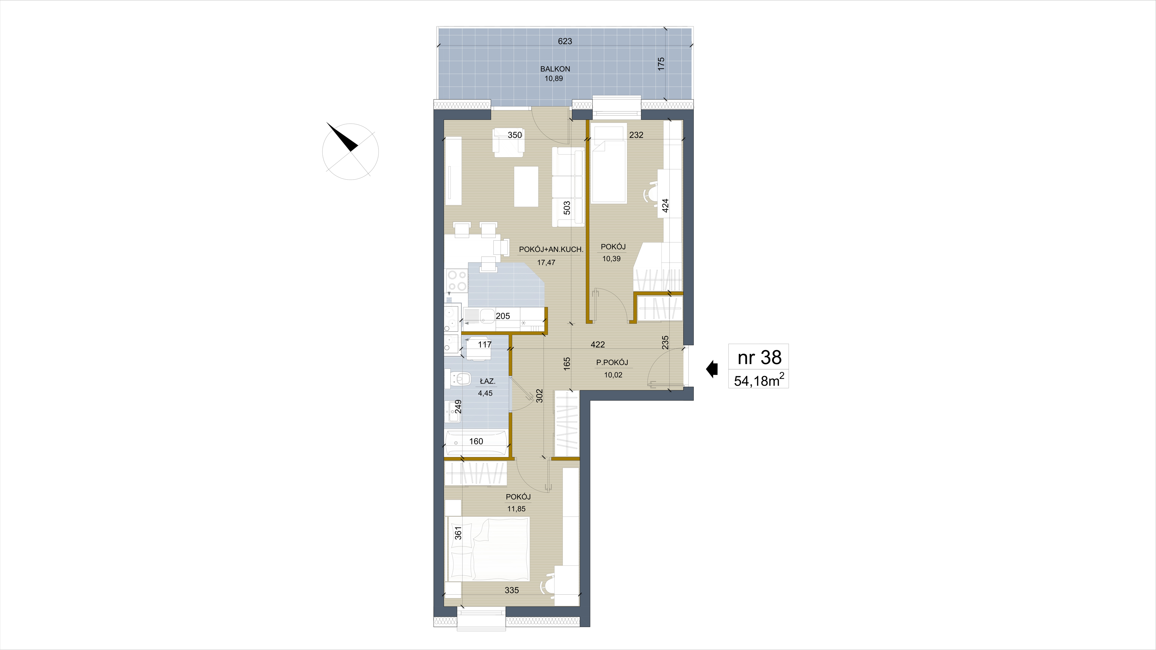 Apartament 54,18 m², piętro 1, oferta nr 38, Apartamenty Łąkowa, Białystok, Bojary, ul. Łąkowa 16-idx