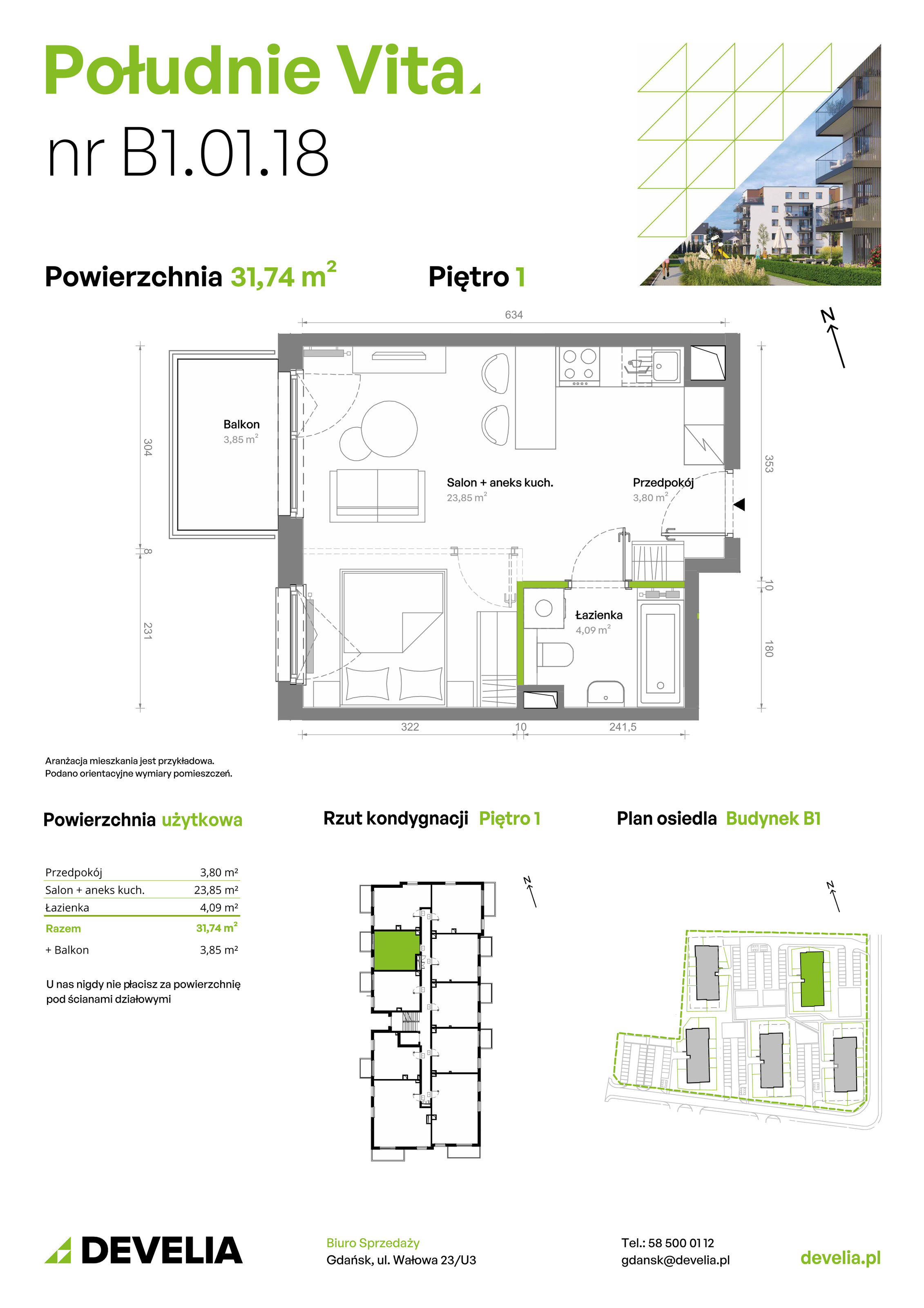 Mieszkanie 31,74 m², piętro 1, oferta nr B1.01.18, Południe Vita etap III, Gdańsk, Orunia Górna-Gdańsk Południe, ul. Kazimierza Wielkiego -idx