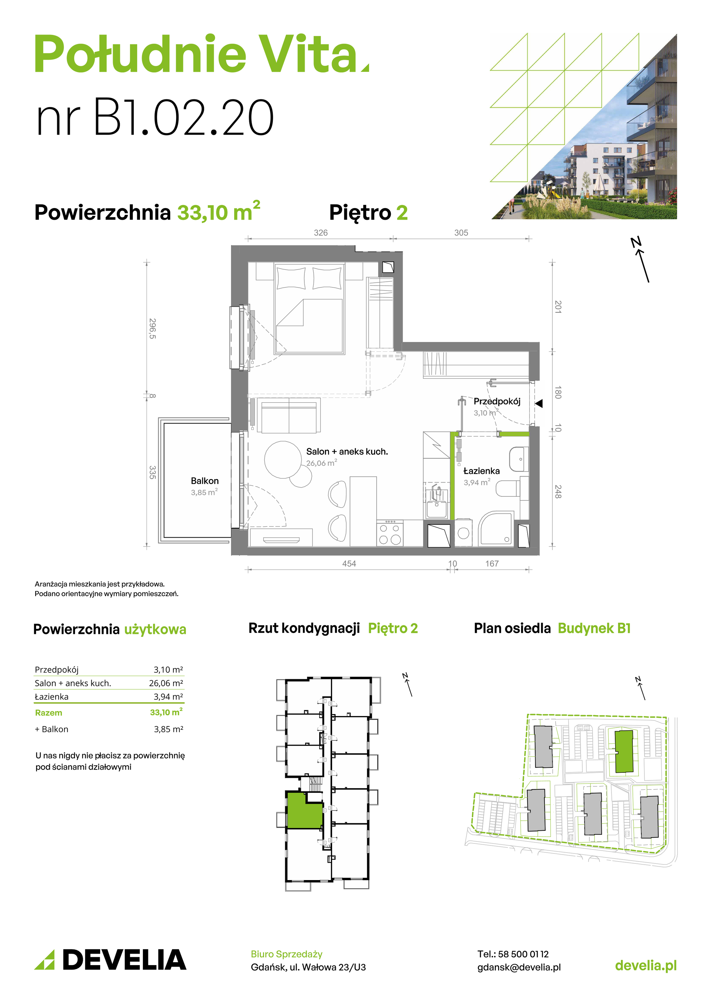 Mieszkanie 33,10 m², piętro 2, oferta nr B1.02.20, Południe Vita etap III, Gdańsk, Orunia Górna-Gdańsk Południe, ul. Kazimierza Wielkiego -idx