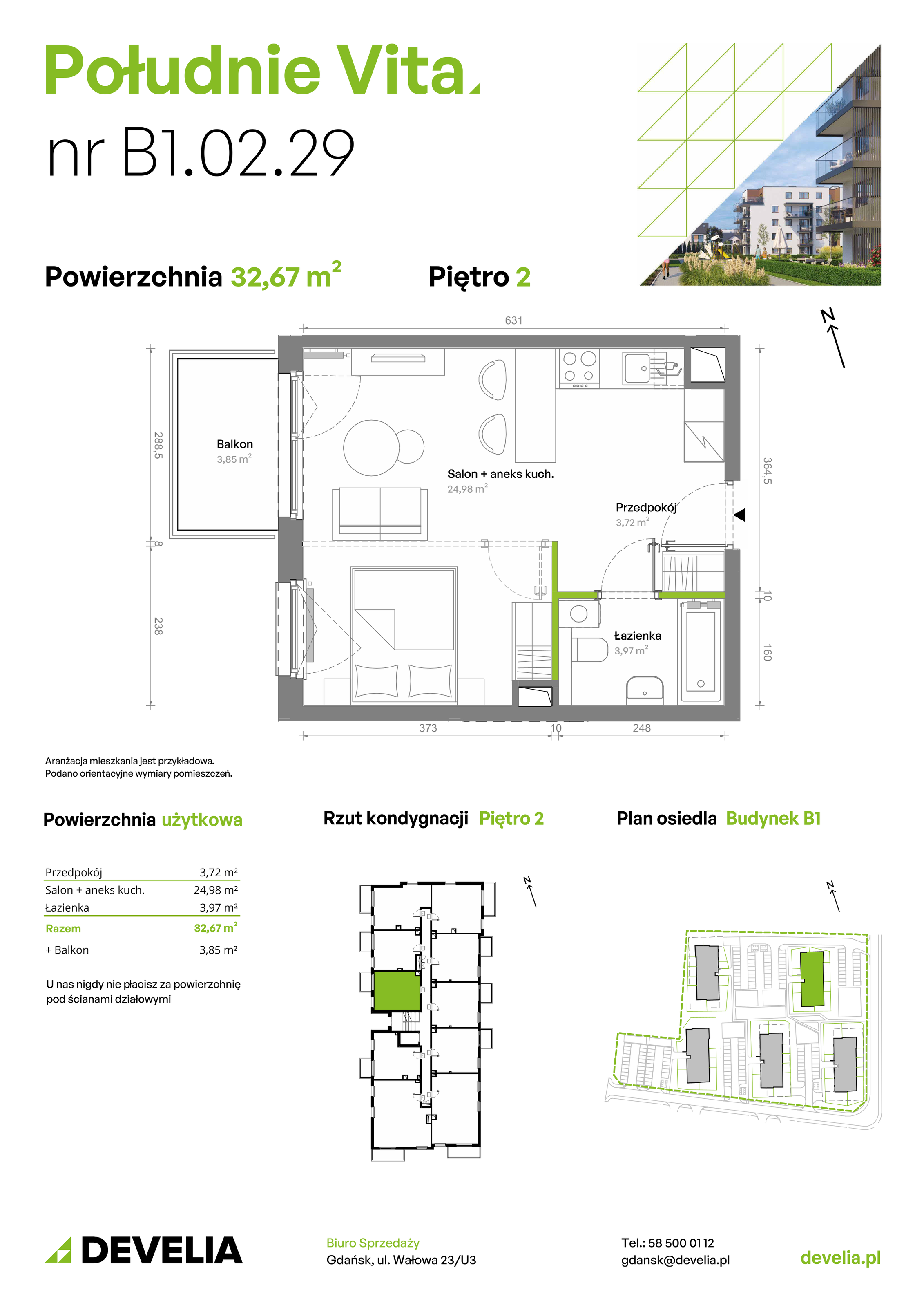 Mieszkanie 32,67 m², piętro 2, oferta nr B1.02.29, Południe Vita etap III, Gdańsk, Orunia Górna-Gdańsk Południe, ul. Kazimierza Wielkiego -idx