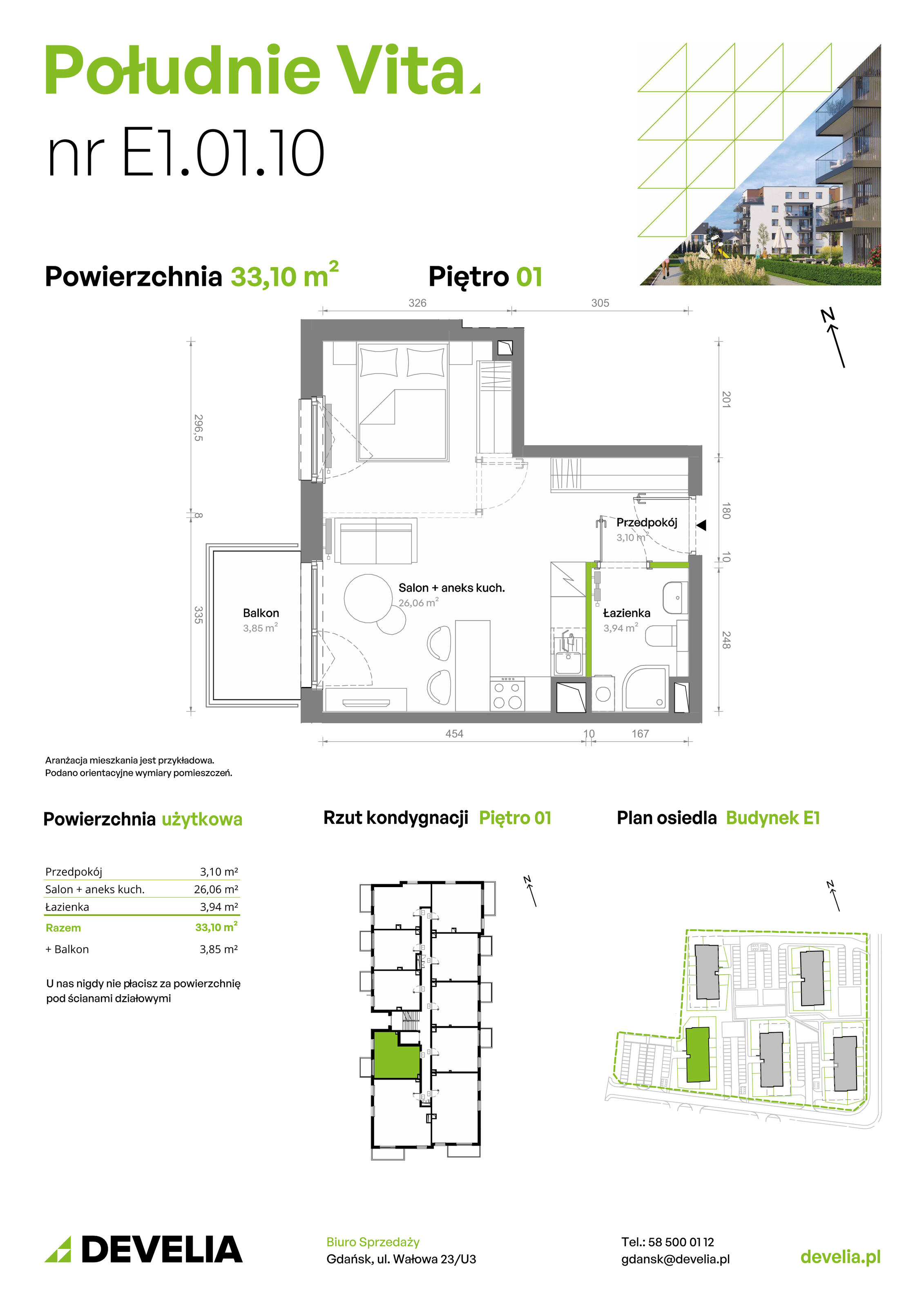 Mieszkanie 33,10 m², piętro 1, oferta nr E1.01.10, Południe Vita etap III, Gdańsk, Orunia Górna-Gdańsk Południe, ul. Kazimierza Wielkiego -idx