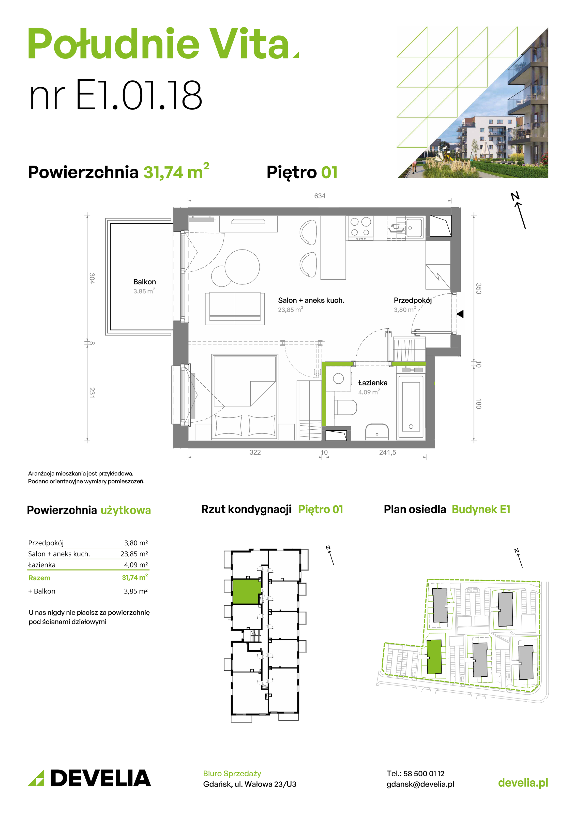 Mieszkanie 31,74 m², piętro 1, oferta nr E1.01.18, Południe Vita etap III, Gdańsk, Orunia Górna-Gdańsk Południe, ul. Kazimierza Wielkiego -idx