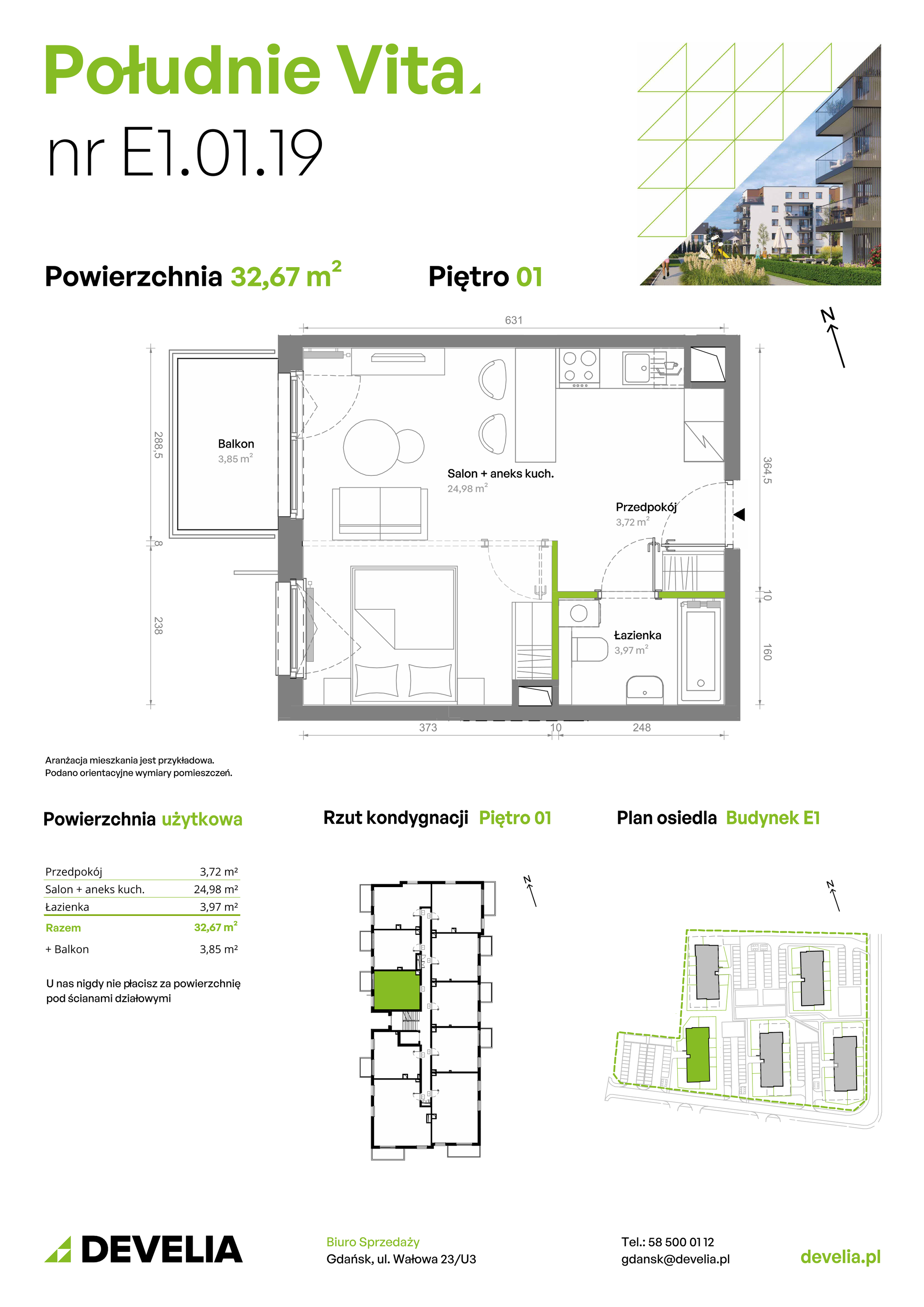 Mieszkanie 32,67 m², piętro 1, oferta nr E1.01.19, Południe Vita etap III, Gdańsk, Orunia Górna-Gdańsk Południe, ul. Kazimierza Wielkiego -idx