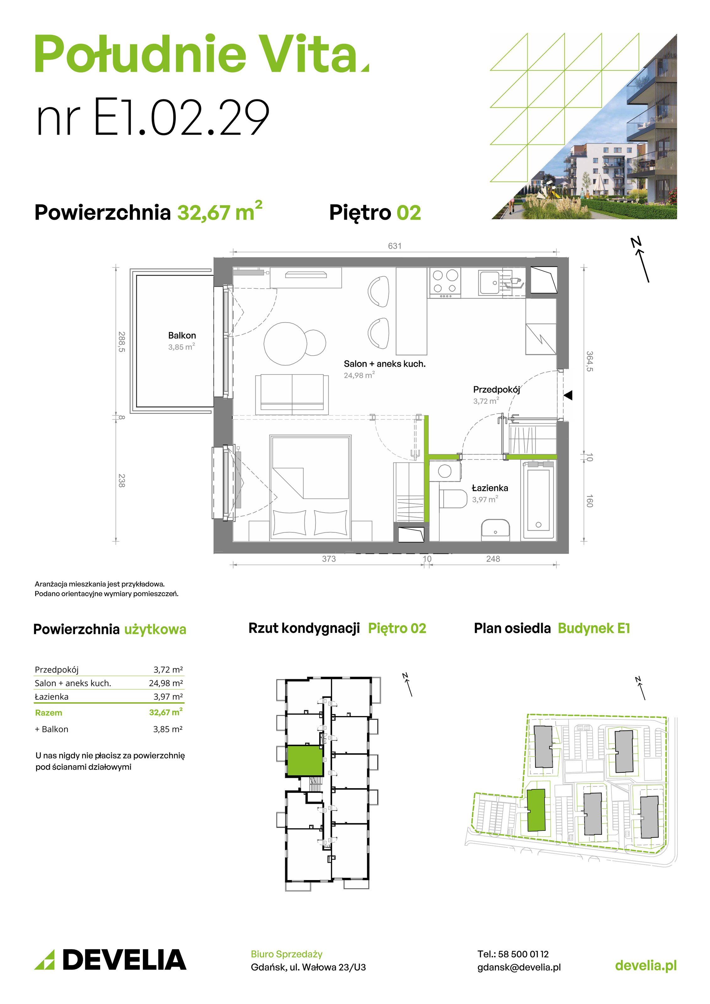 Mieszkanie 32,67 m², piętro 2, oferta nr E1.03.29, Południe Vita etap III, Gdańsk, Orunia Górna-Gdańsk Południe, ul. Kazimierza Wielkiego -idx