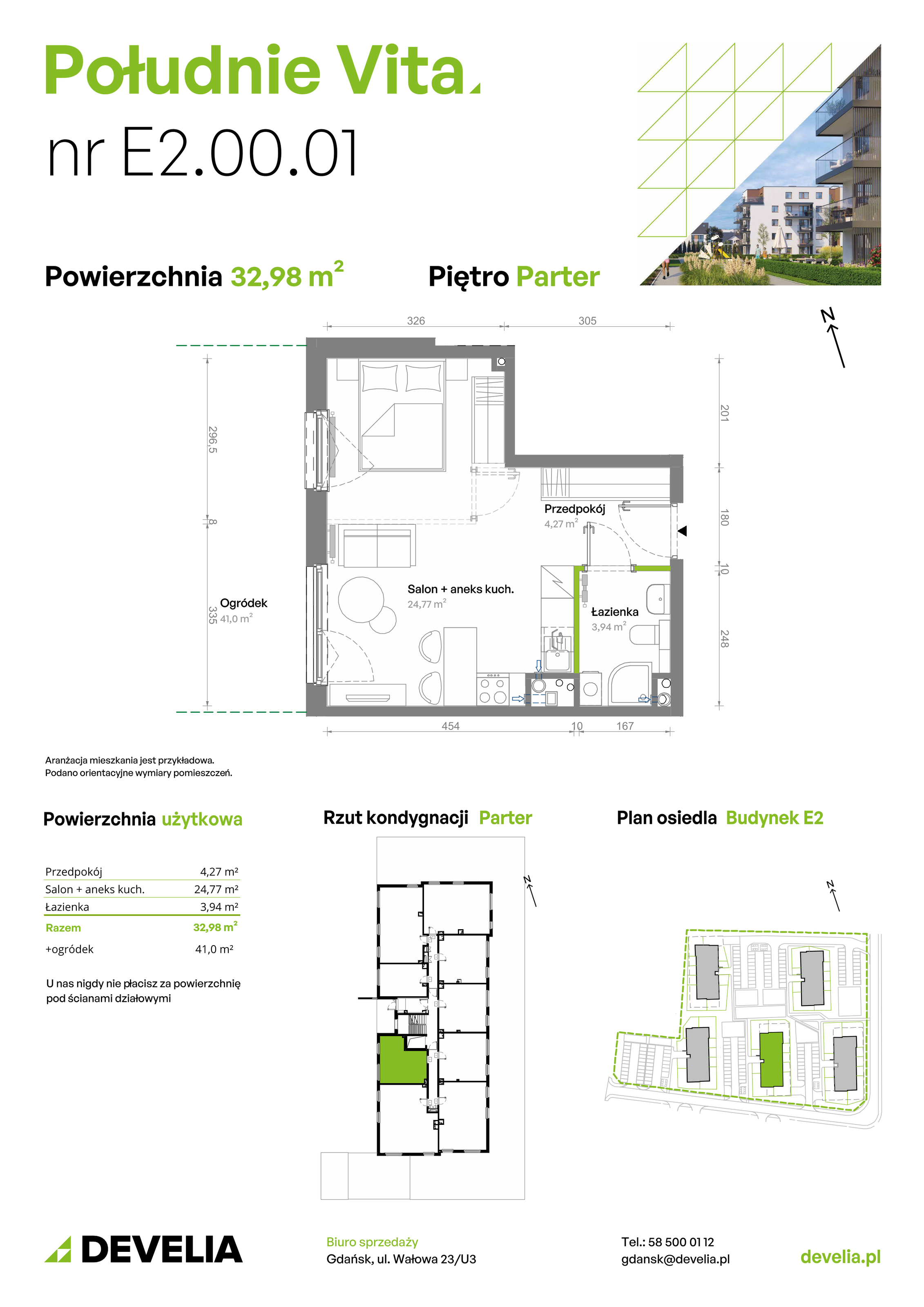 Mieszkanie 32,98 m², parter, oferta nr E2.00.01, Południe Vita etap III, Gdańsk, Orunia Górna-Gdańsk Południe, ul. Kazimierza Wielkiego -idx