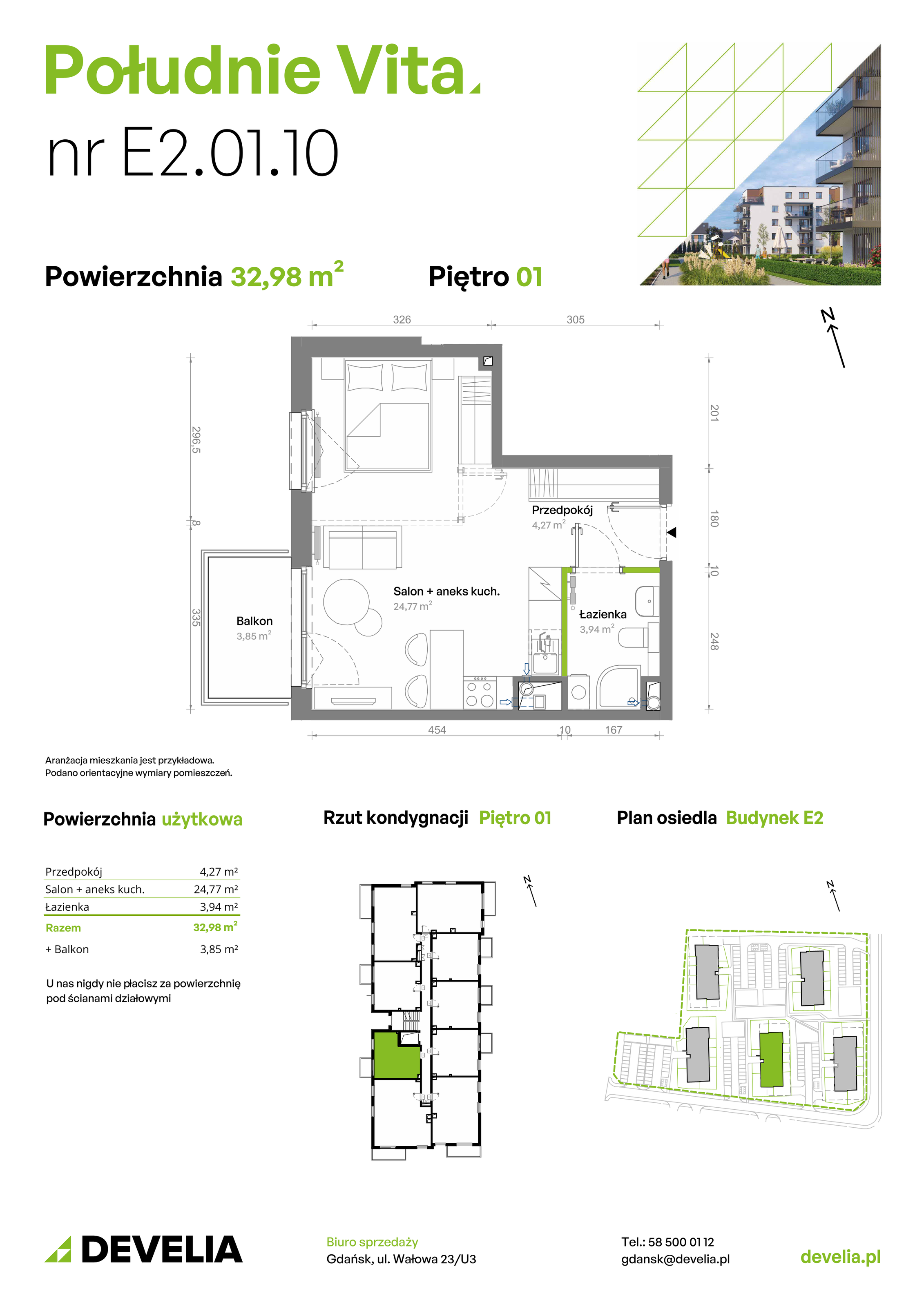 Mieszkanie 32,98 m², piętro 1, oferta nr E2.01.10, Południe Vita etap III, Gdańsk, Orunia Górna-Gdańsk Południe, ul. Kazimierza Wielkiego -idx