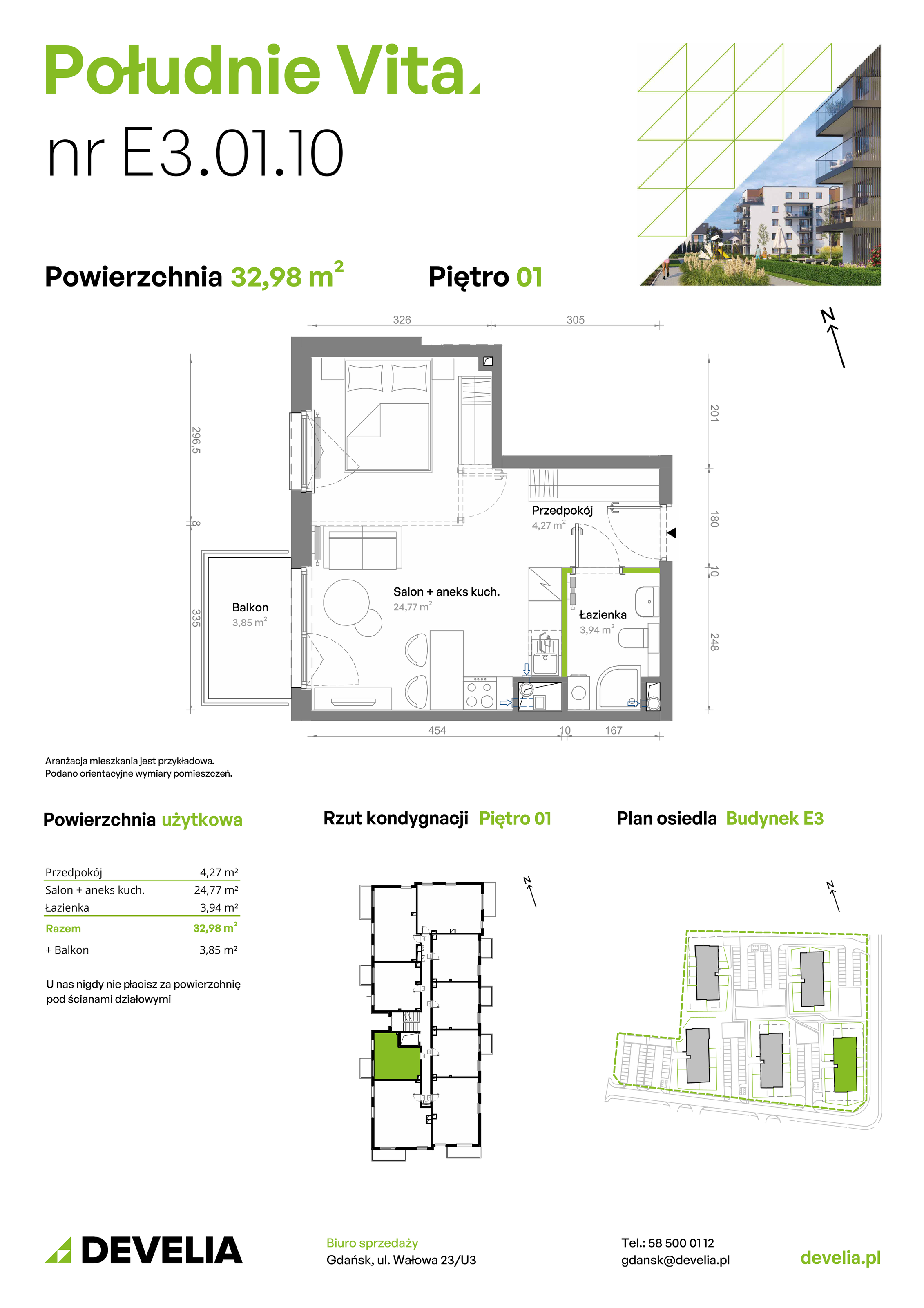 Mieszkanie 32,98 m², piętro 1, oferta nr E3.01.10, Południe Vita etap III, Gdańsk, Orunia Górna-Gdańsk Południe, ul. Kazimierza Wielkiego -idx