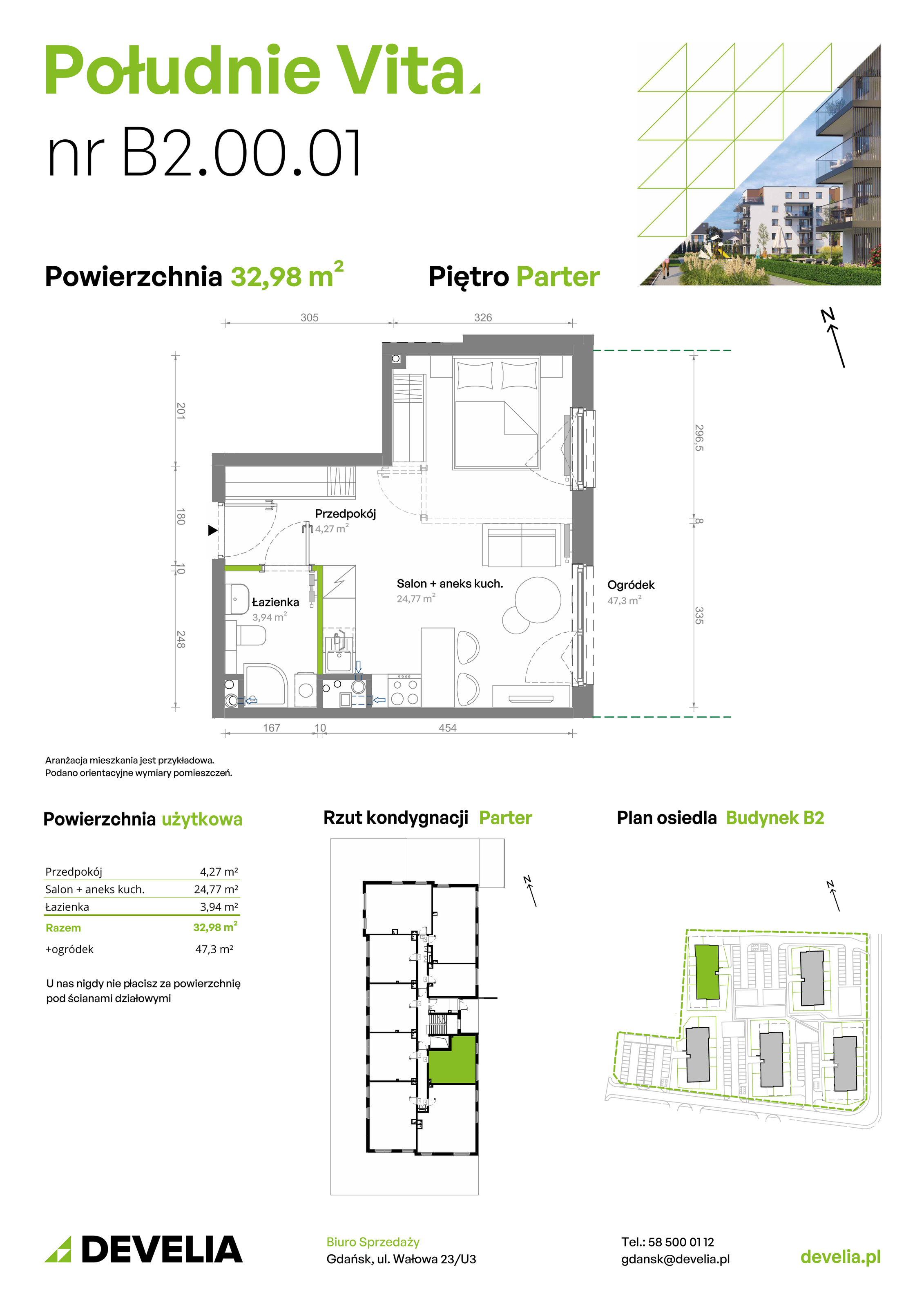 Mieszkanie 32,98 m², parter, oferta nr B2.00.01, Południe Vita etap III, Gdańsk, Orunia Górna-Gdańsk Południe, ul. Kazimierza Wielkiego -idx