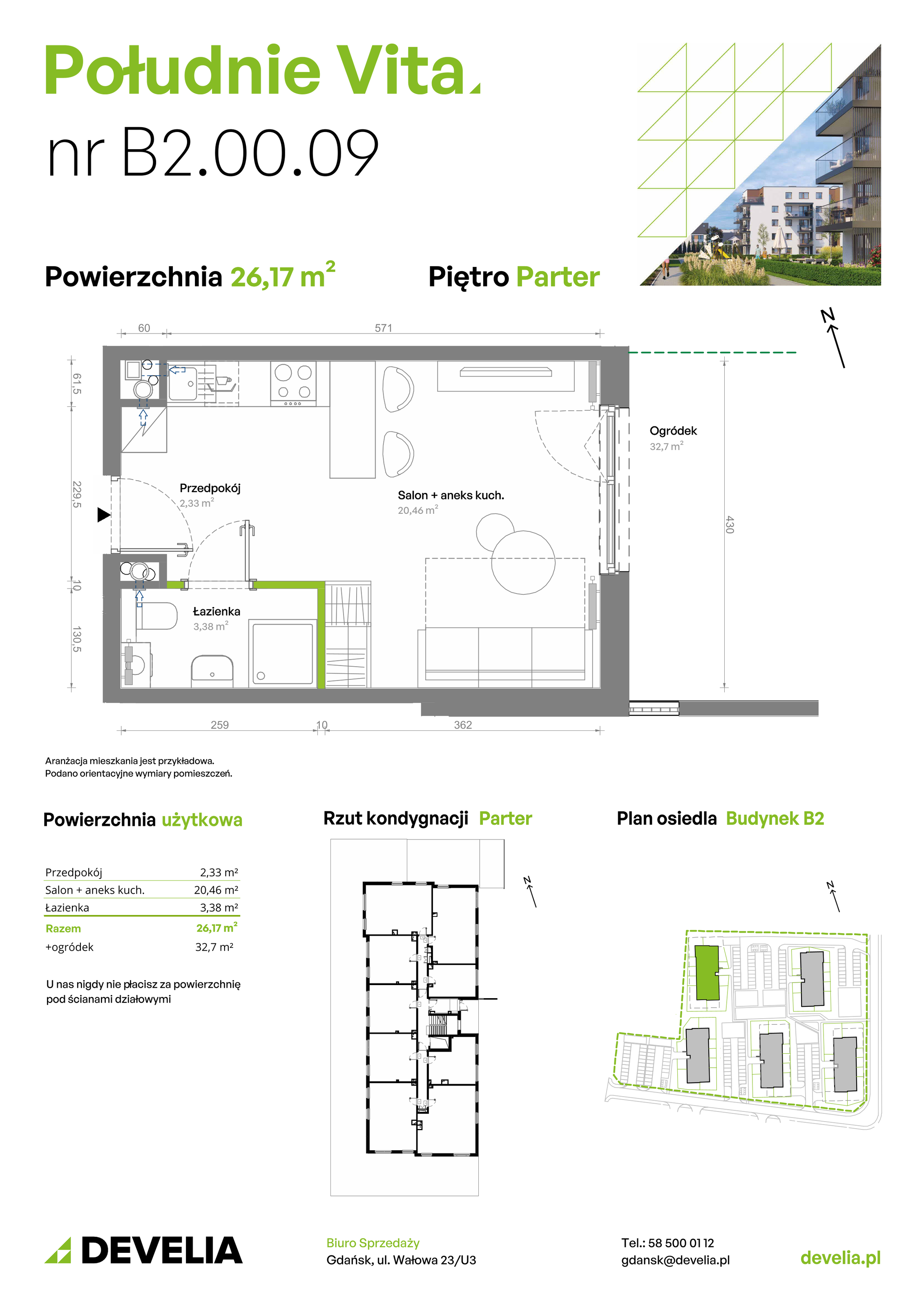 Mieszkanie 26,17 m², parter, oferta nr B2.00.09, Południe Vita etap III, Gdańsk, Orunia Górna-Gdańsk Południe, ul. Kazimierza Wielkiego -idx