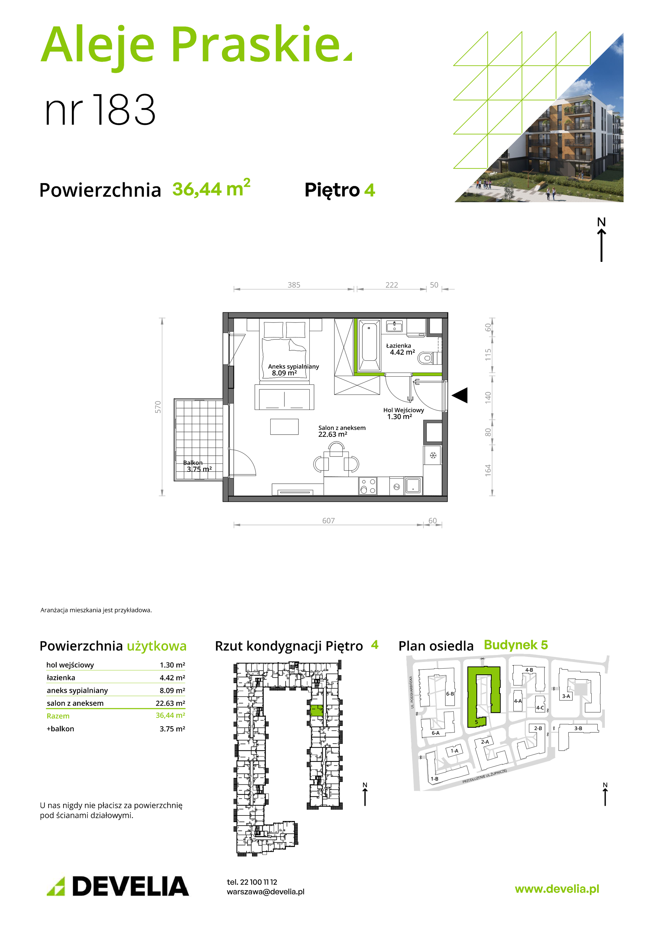 Mieszkanie 36,44 m², piętro 4, oferta nr 183/5, Aleje Praskie, Warszawa, Praga Południe, Kamionek, ul. Podskarbińska 32/34-idx