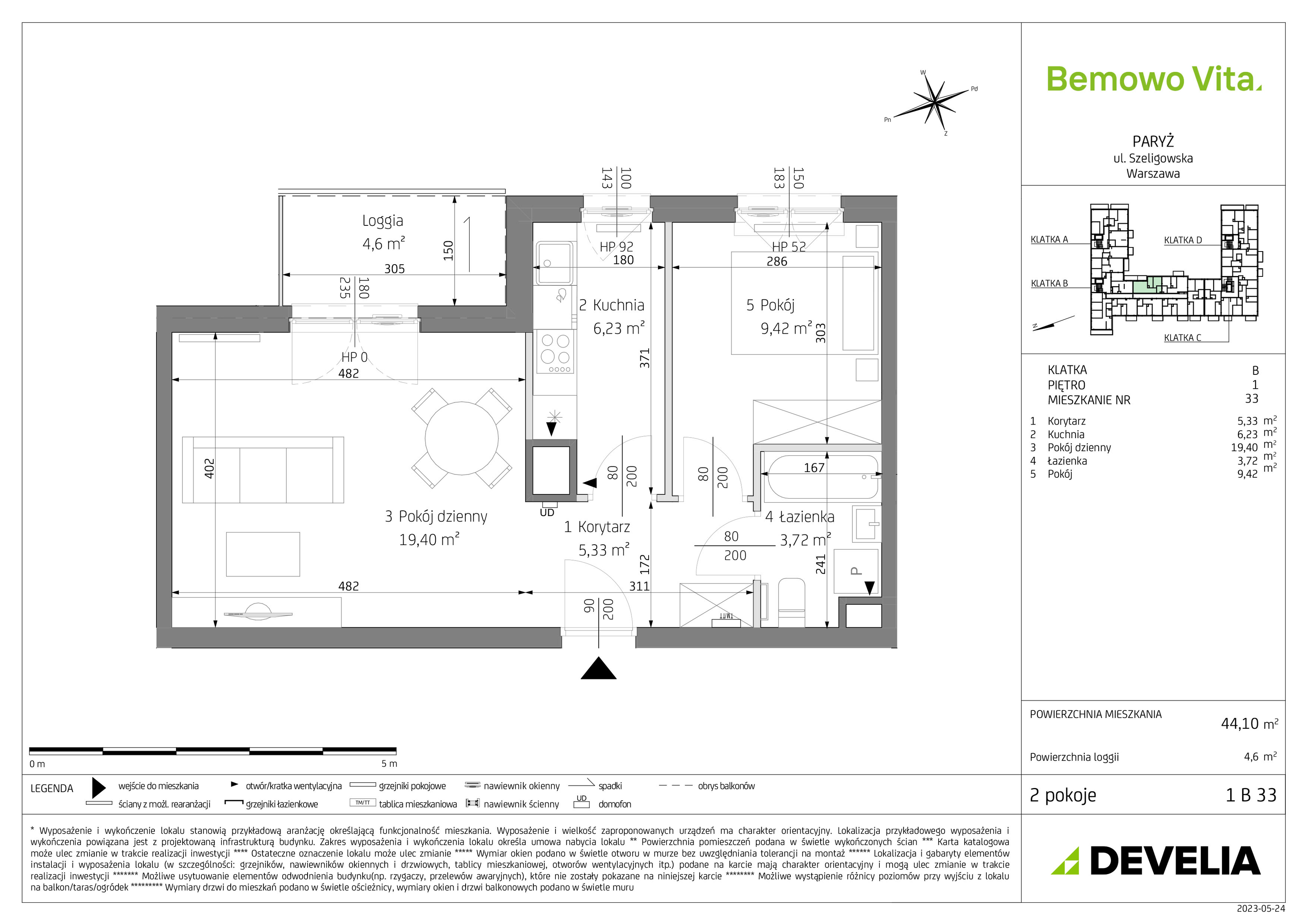 Mieszkanie 44,10 m², piętro 1, oferta nr B3/1/B33, Bemowo Vita, Warszawa, Bemowo, Chrzanów, ul. Szeligowska 59-idx