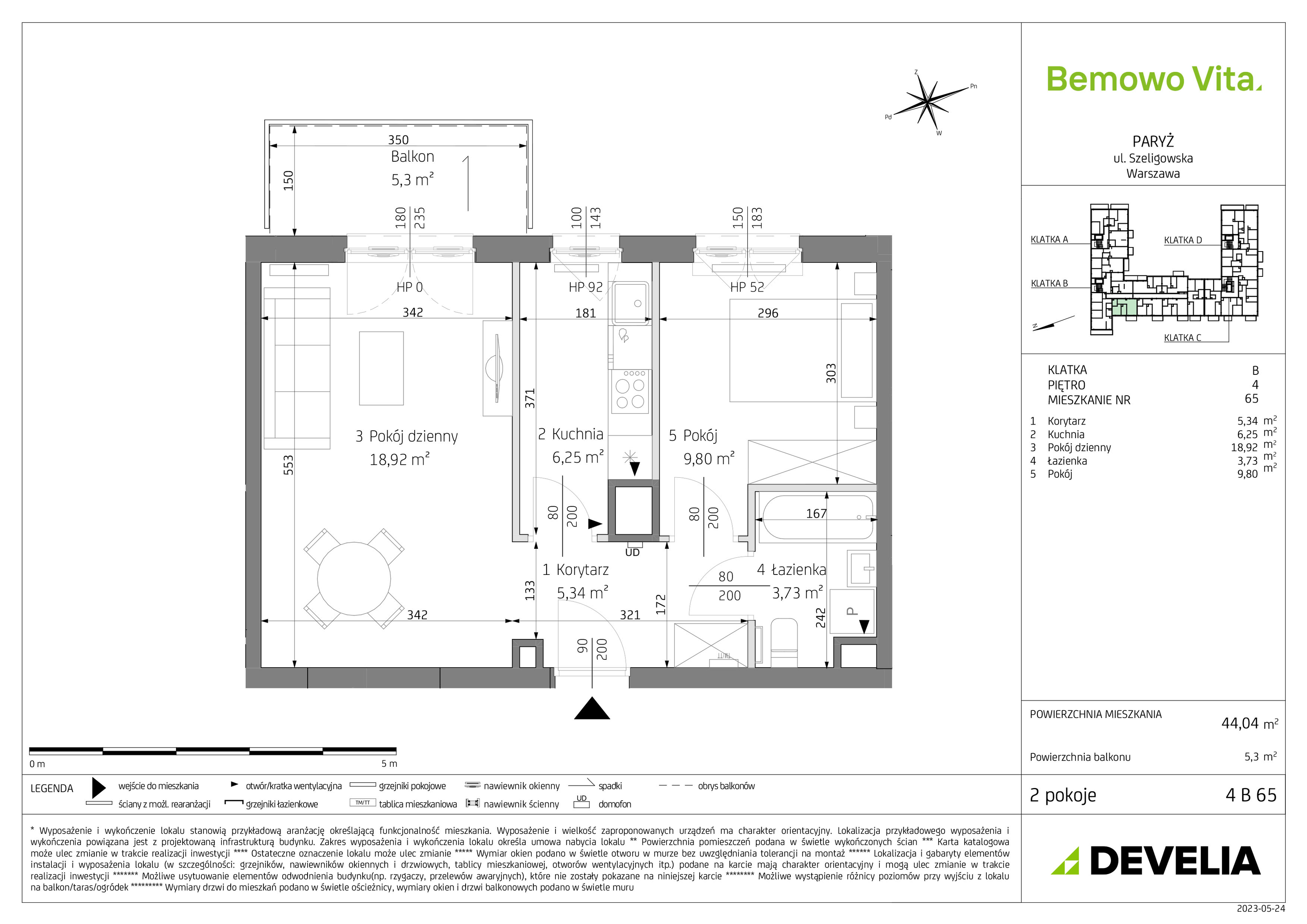 Mieszkanie 44,04 m², piętro 4, oferta nr B3/4/B65, Bemowo Vita, Warszawa, Bemowo, Chrzanów, ul. Szeligowska 59-idx