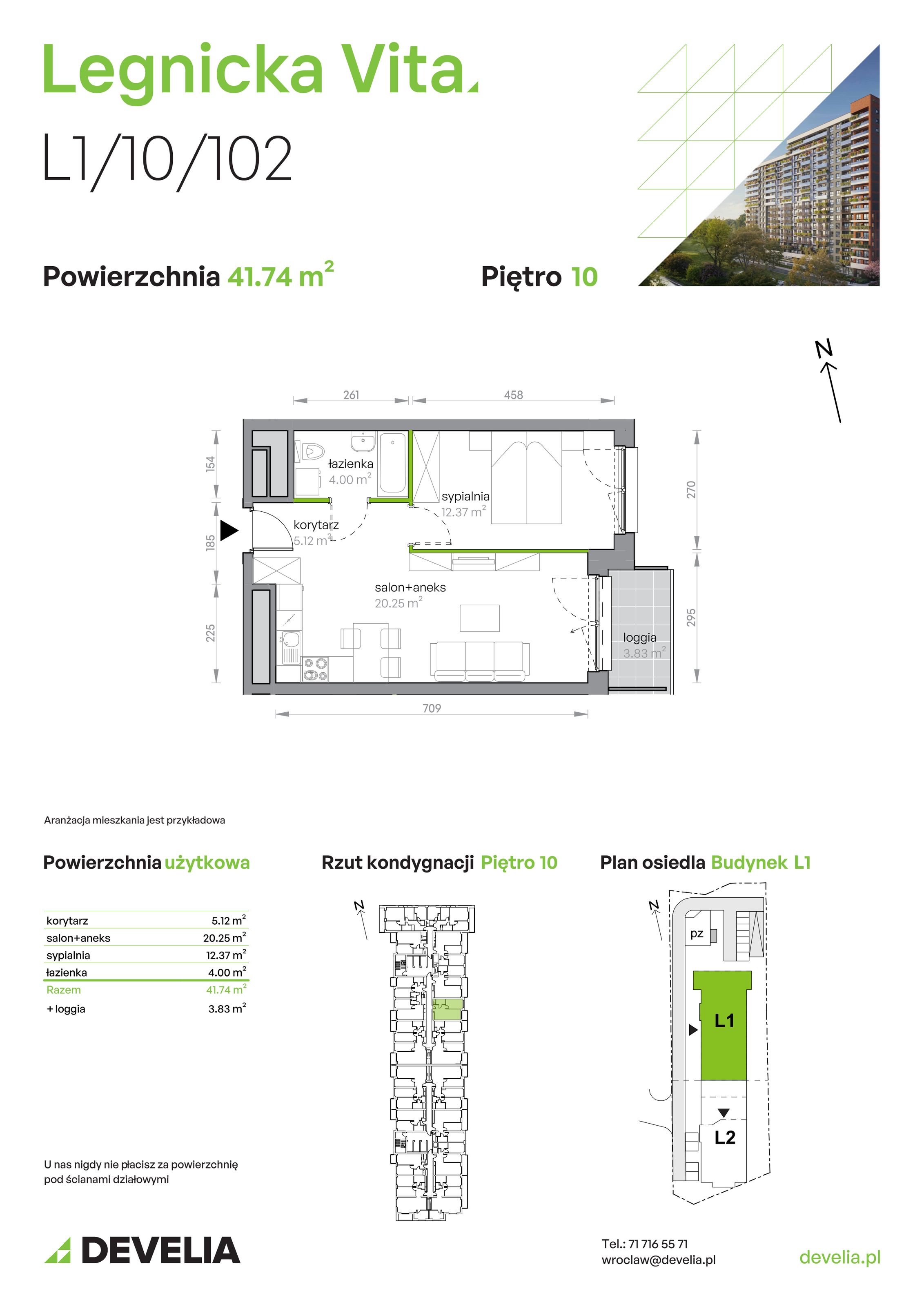 Mieszkanie 41,74 m², piętro 10, oferta nr L1/10/102, Legnicka Vita, Wrocław, Gądów-Popowice Południowe, Popowice, ul. Legnicka 52 A-idx