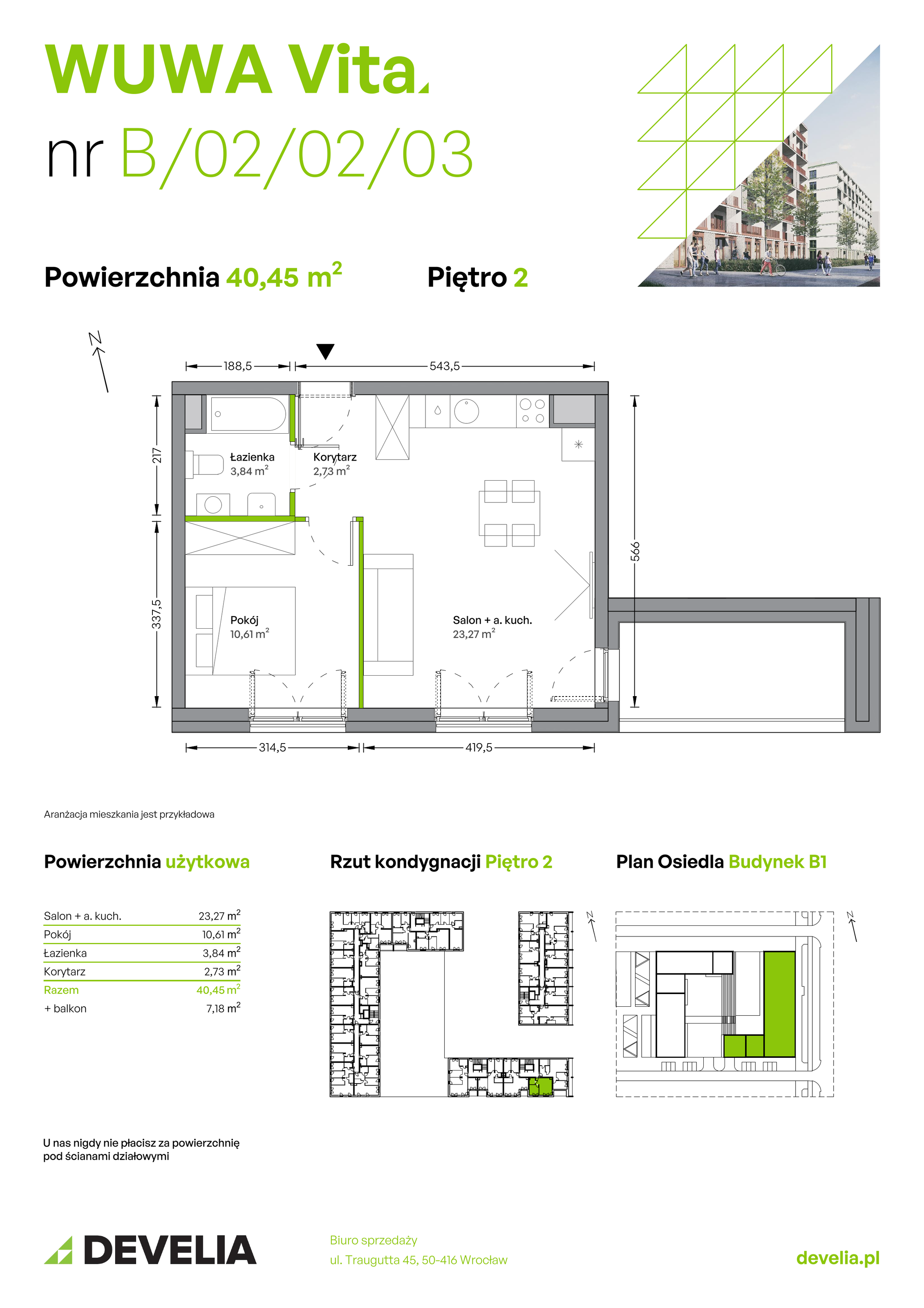 Mieszkanie 40,45 m², piętro 2, oferta nr B.02.02.03, WUWA Vita, Wrocław, Żerniki, Fabryczna, ul. Tadeusza Brzozy-idx