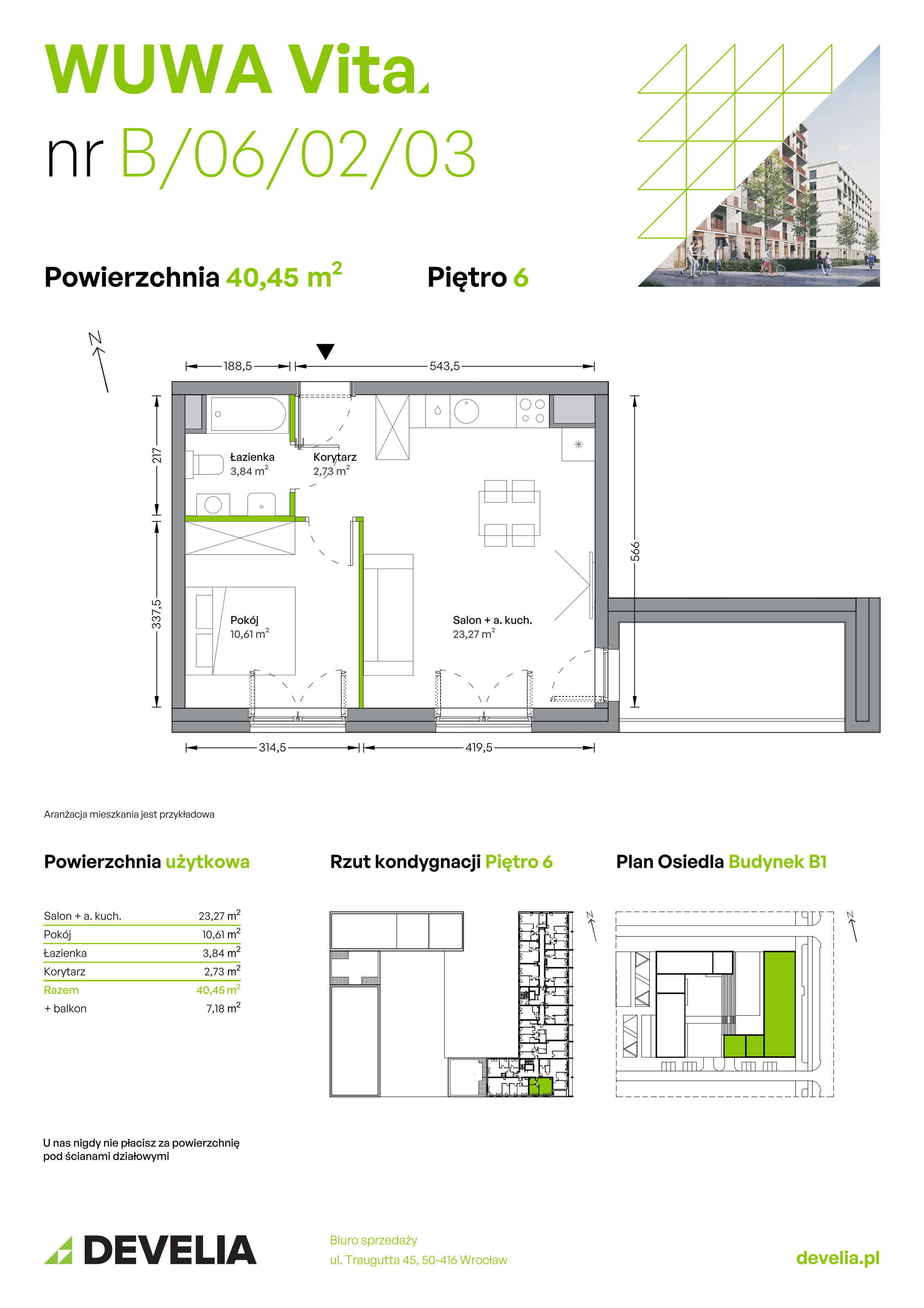 Mieszkanie 40,45 m², piętro 6, oferta nr B.06.02.03, WUWA Vita, Wrocław, Żerniki, Fabryczna, ul. Tadeusza Brzozy-idx