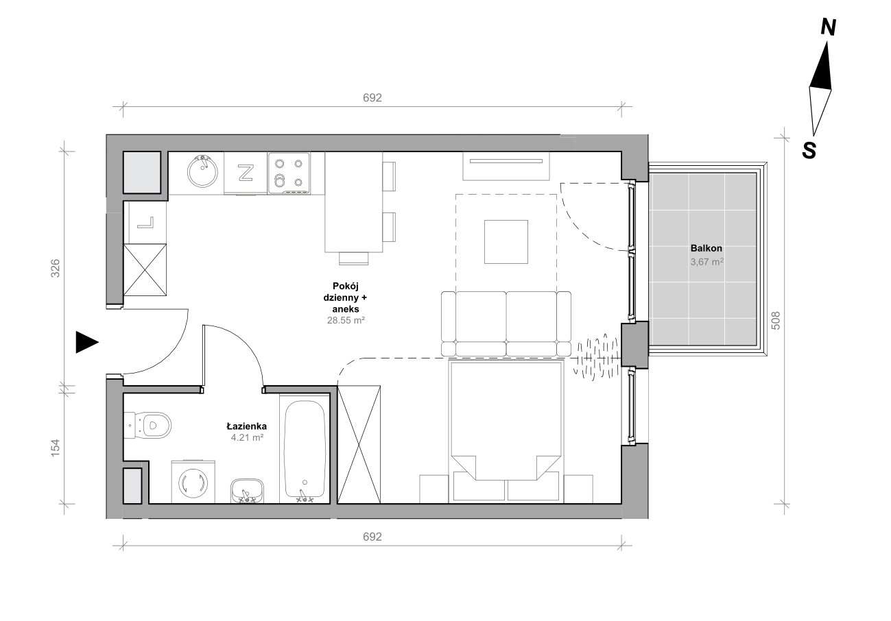 Mieszkanie 32,76 m², piętro 2, oferta nr I.2.M01, Przemyska Vita, Gdańsk, Ujeścisko-Łostowice, Ujeścisko, ul. Przemyska 37-idx