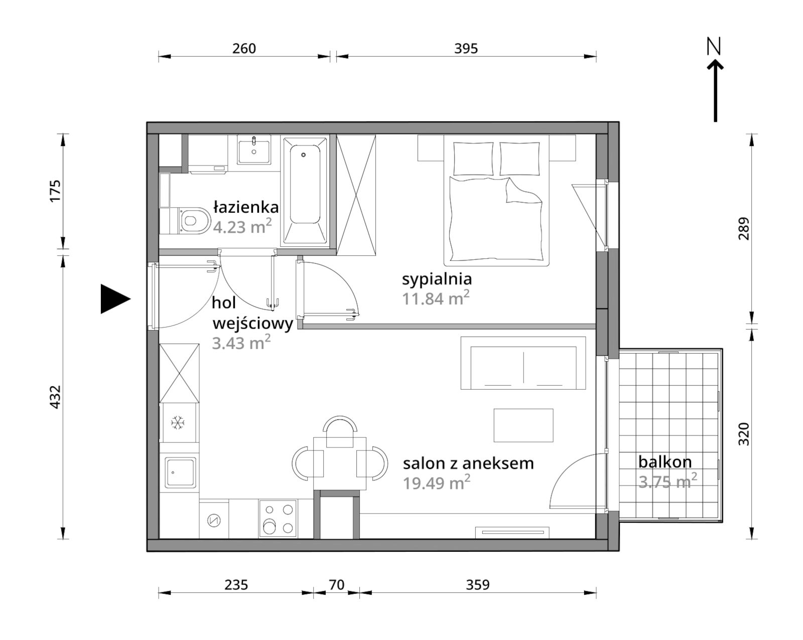 Mieszkanie 38,99 m², piętro 3, oferta nr A/123, Aleje Praskie etap III, Warszawa, Praga Południe, Kamionek, ul. Podskarbińska 32/34-idx