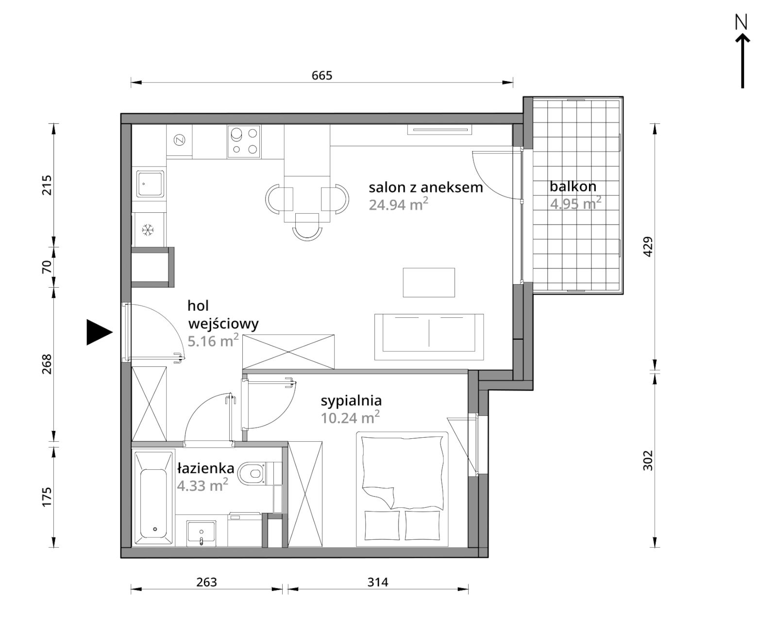 Mieszkanie 44,67 m², piętro 3, oferta nr A/124, Aleje Praskie etap III, Warszawa, Praga Południe, Kamionek, ul. Podskarbińska 32/34-idx