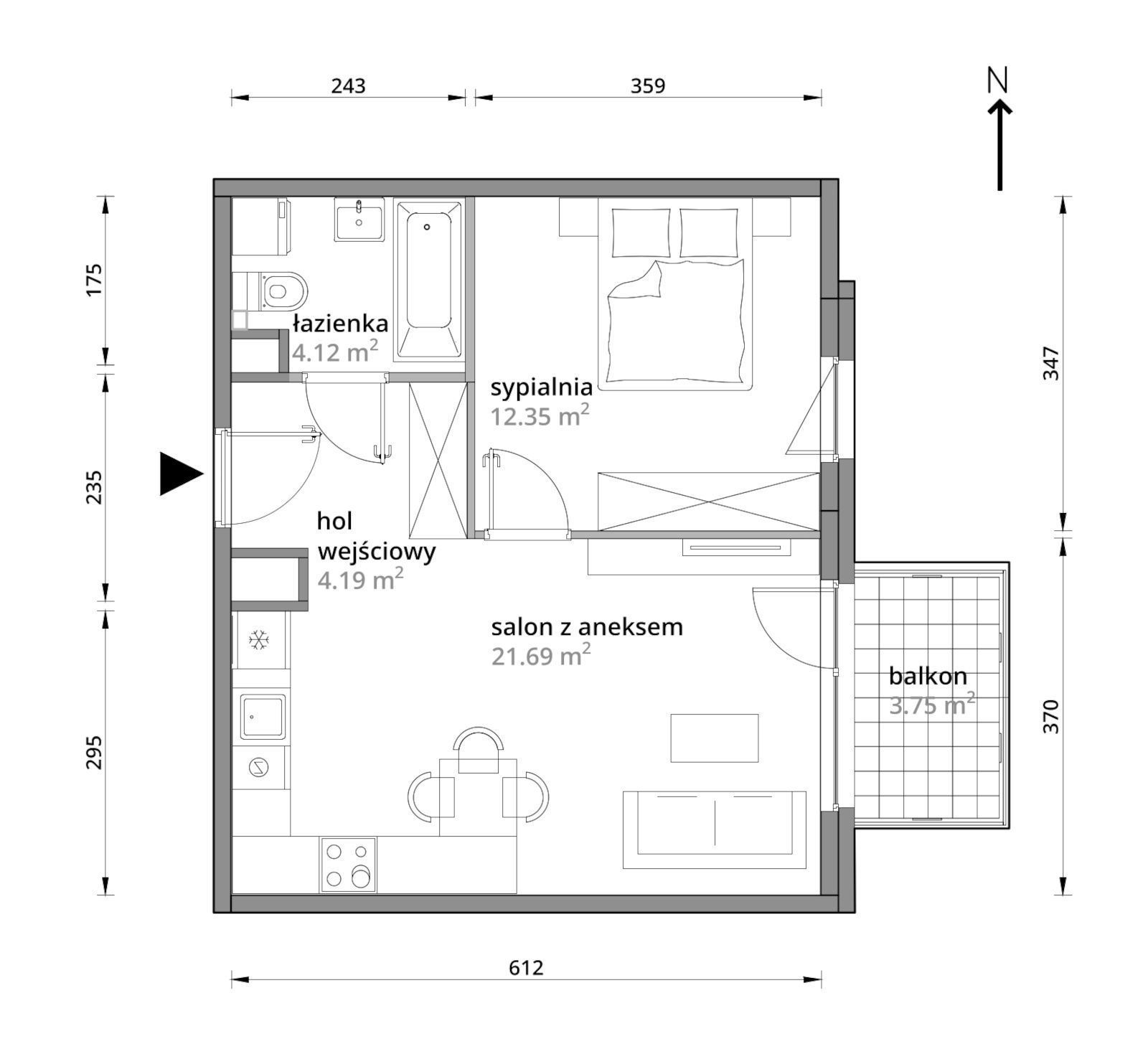 Mieszkanie 42,35 m², piętro 1, oferta nr A/027, Aleje Praskie etap III, Warszawa, Praga Południe, Kamionek, ul. Podskarbińska 32/34-idx