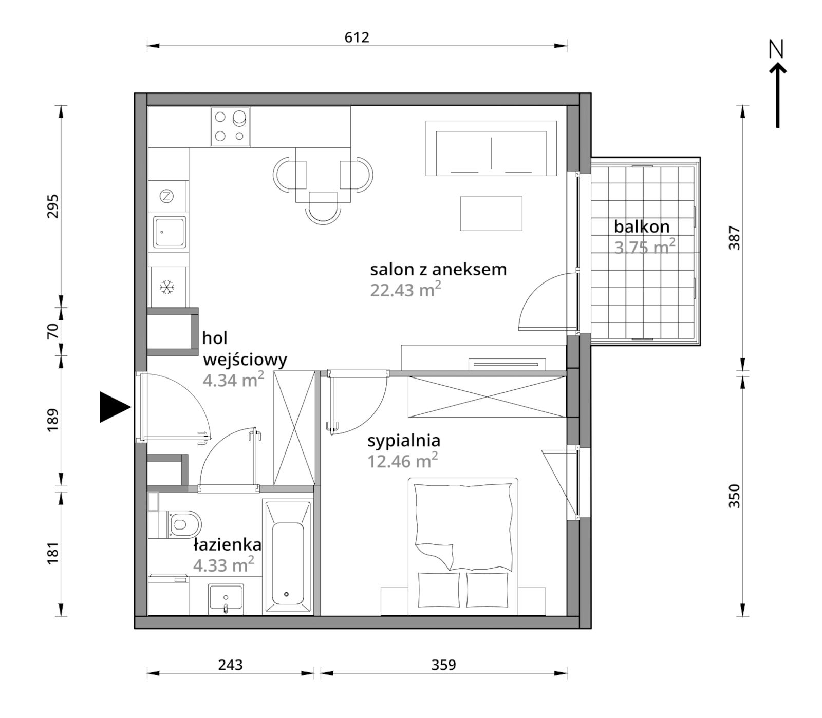 Mieszkanie 43,56 m², piętro 1, oferta nr A/028, Aleje Praskie etap III, Warszawa, Praga Południe, Kamionek, ul. Podskarbińska 32/34-idx