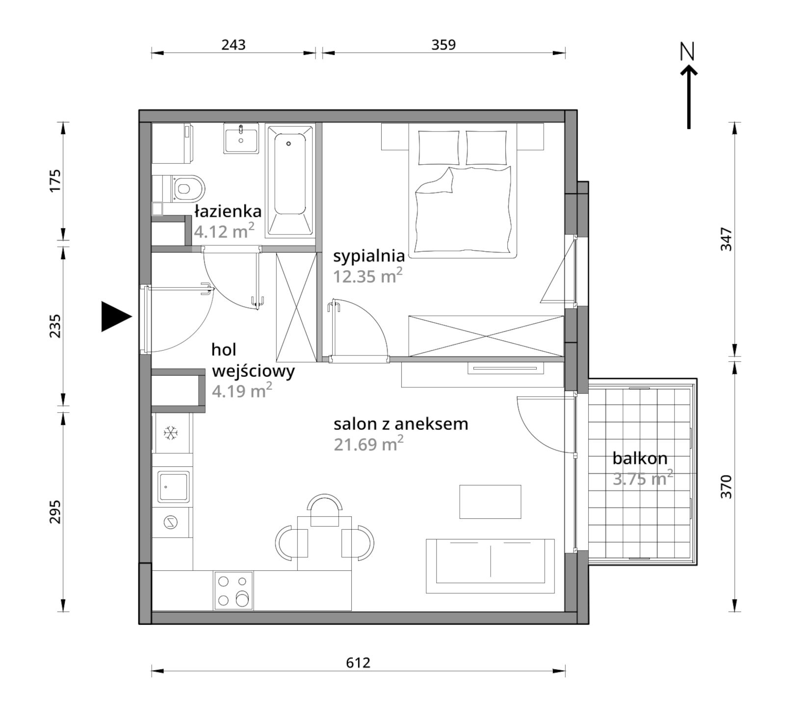 Mieszkanie 42,35 m², piętro 2, oferta nr A/035, Aleje Praskie etap III, Warszawa, Praga Południe, Kamionek, ul. Podskarbińska 32/34-idx