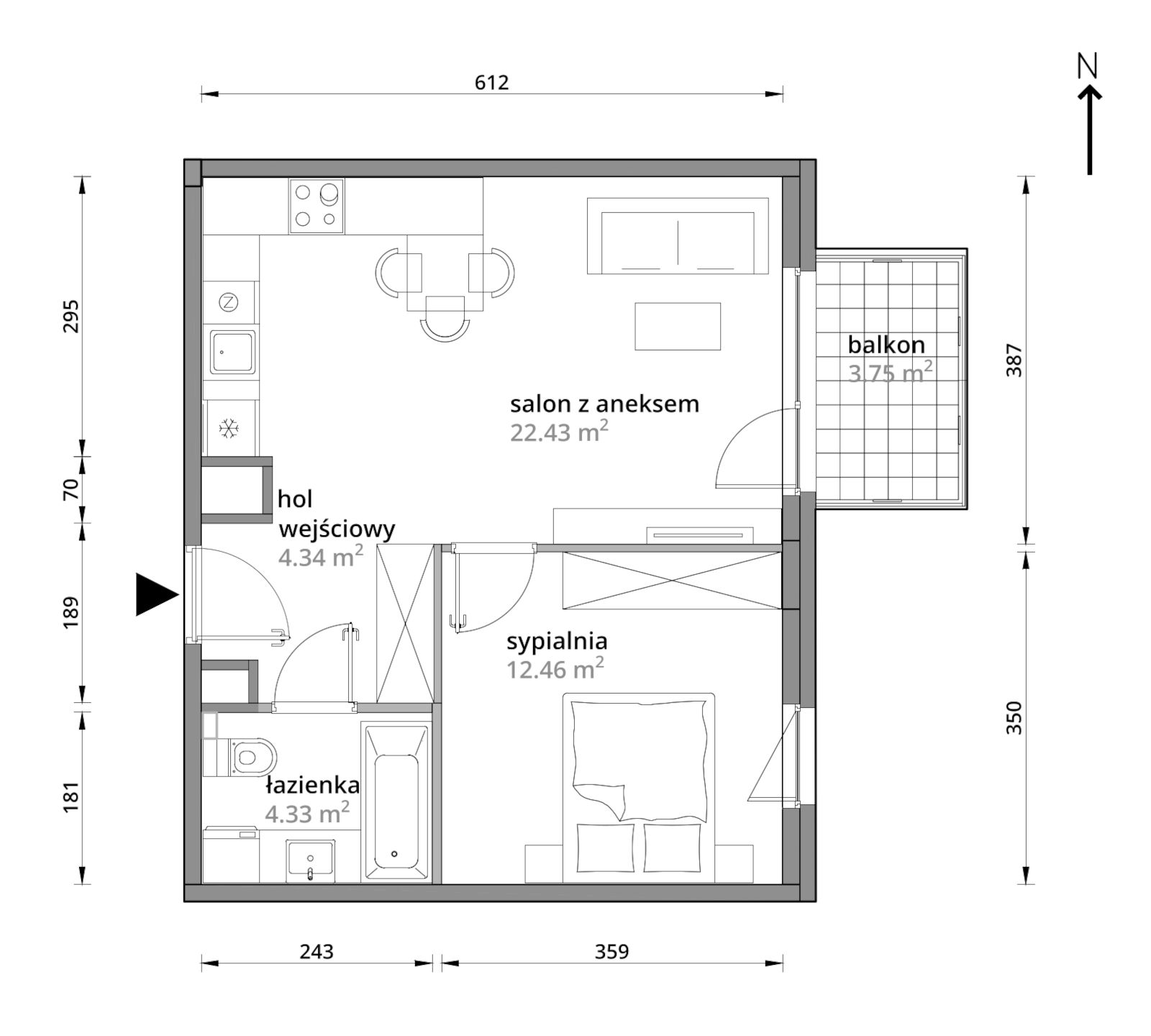 Mieszkanie 43,56 m², piętro 2, oferta nr A/036, Aleje Praskie etap III, Warszawa, Praga Południe, Kamionek, ul. Podskarbińska 32/34-idx