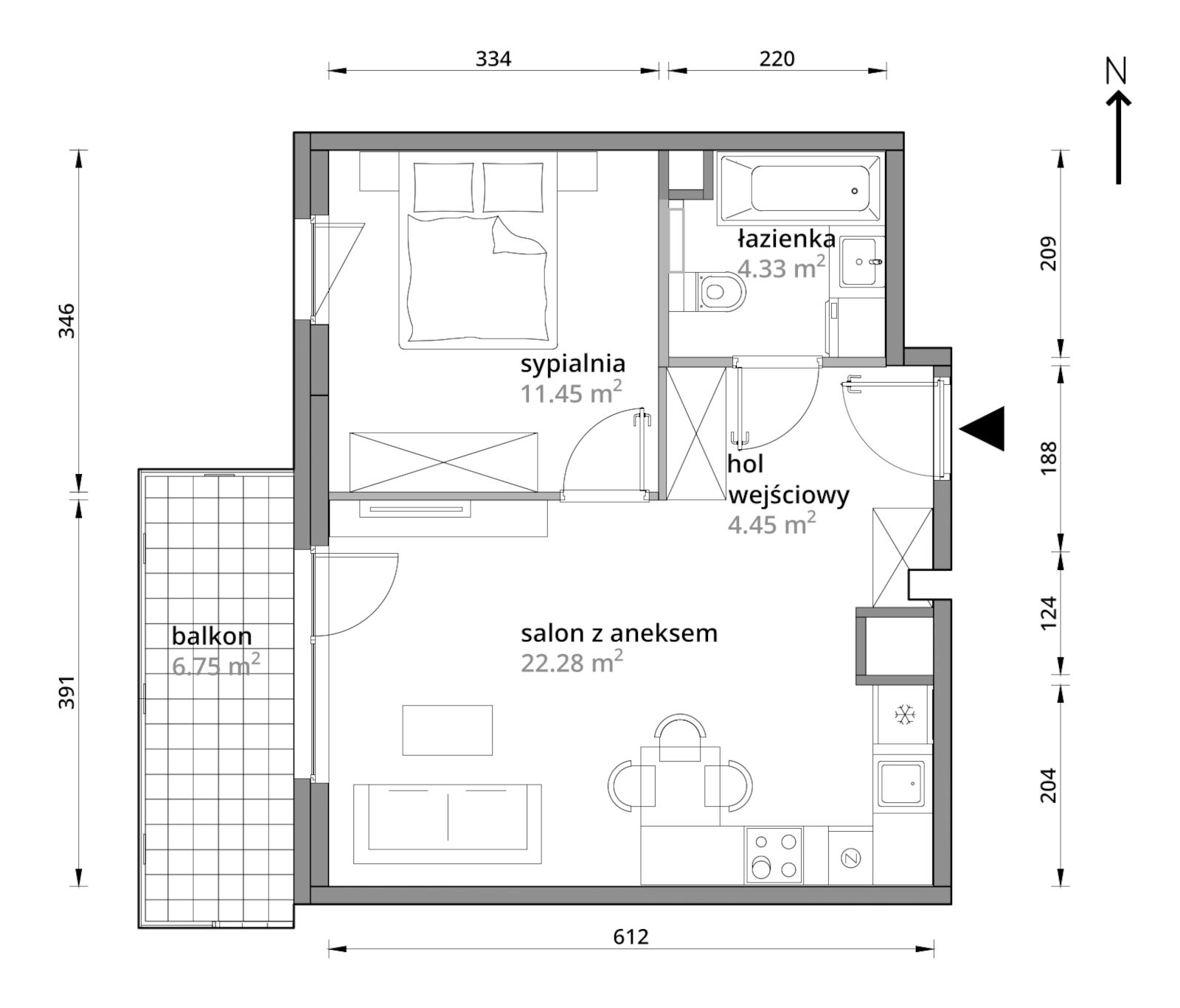 Mieszkanie 42,51 m², piętro 2, oferta nr A/038, Aleje Praskie etap III, Warszawa, Praga Południe, Kamionek, ul. Podskarbińska 32/34-idx