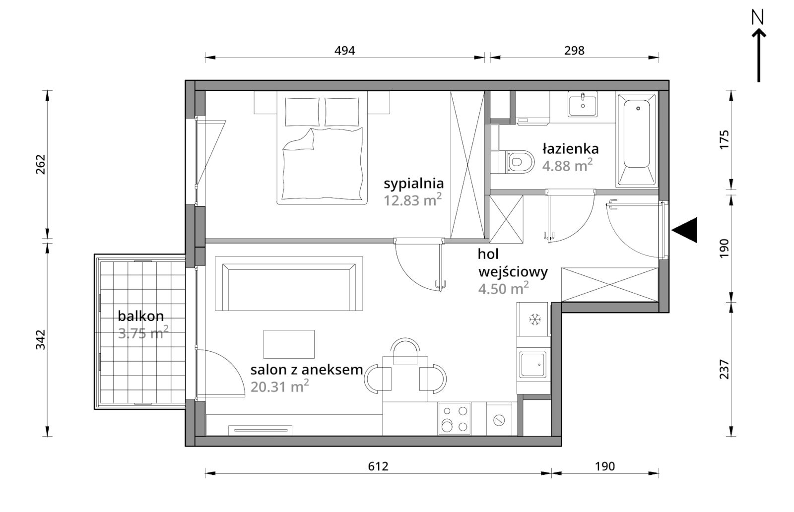 Mieszkanie 42,52 m², piętro 2, oferta nr A/040, Aleje Praskie etap III, Warszawa, Praga Południe, Kamionek, ul. Podskarbińska 32/34-idx