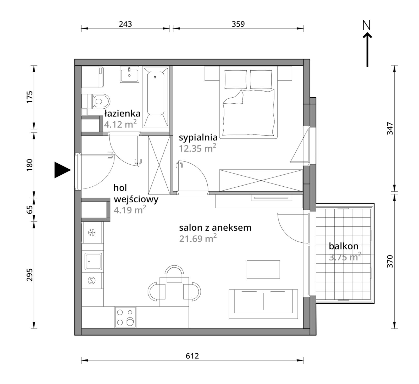 Mieszkanie 42,35 m², piętro 3, oferta nr A/043, Aleje Praskie etap III, Warszawa, Praga Południe, Kamionek, ul. Podskarbińska 32/34-idx