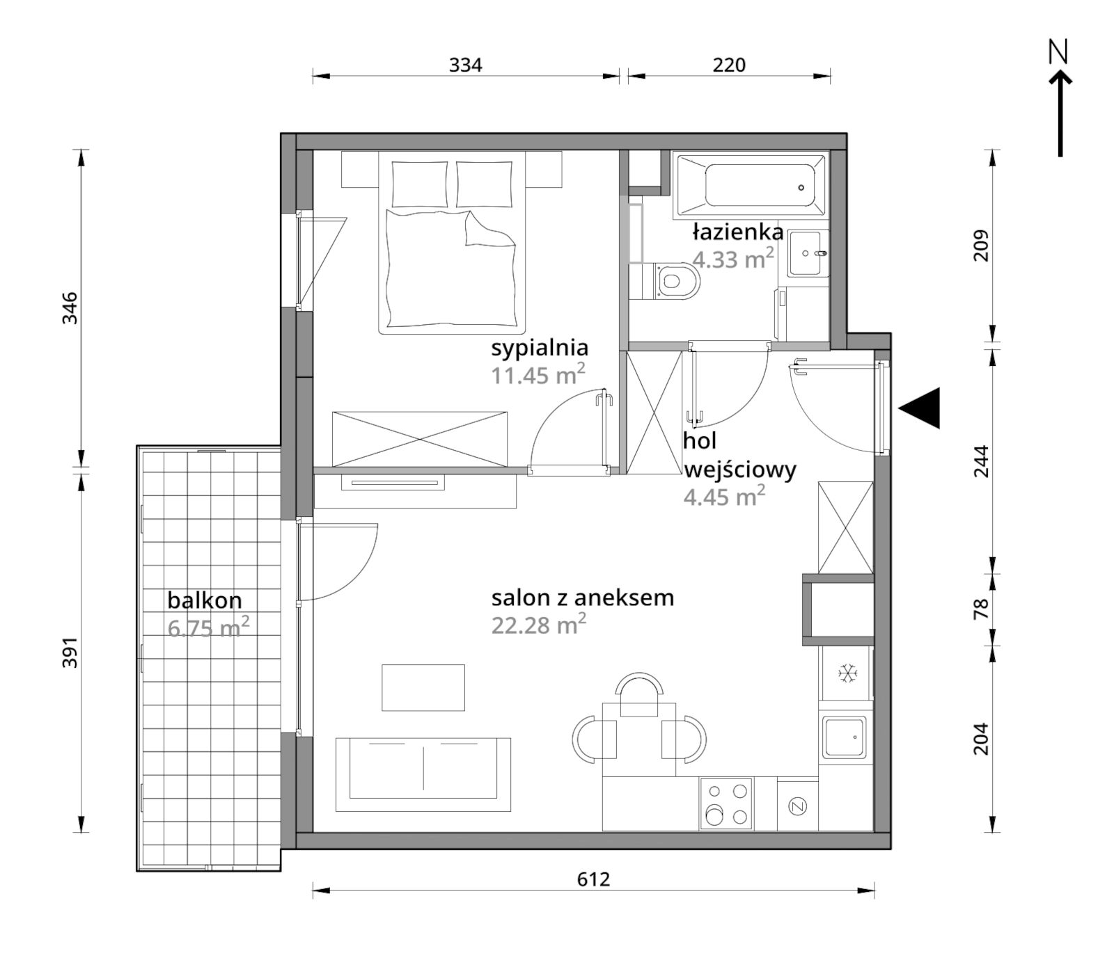 Mieszkanie 42,51 m², piętro 3, oferta nr A/046, Aleje Praskie etap III, Warszawa, Praga Południe, Kamionek, ul. Podskarbińska 32/34-idx