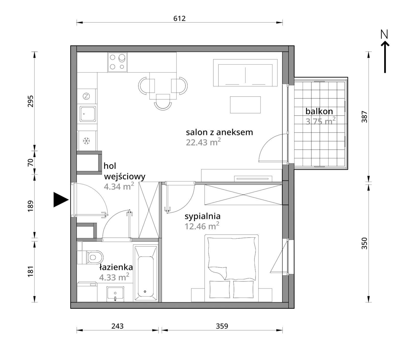 Mieszkanie 43,56 m², piętro 4, oferta nr A/052, Aleje Praskie etap III, Warszawa, Praga Południe, Kamionek, ul. Podskarbińska 32/34-idx