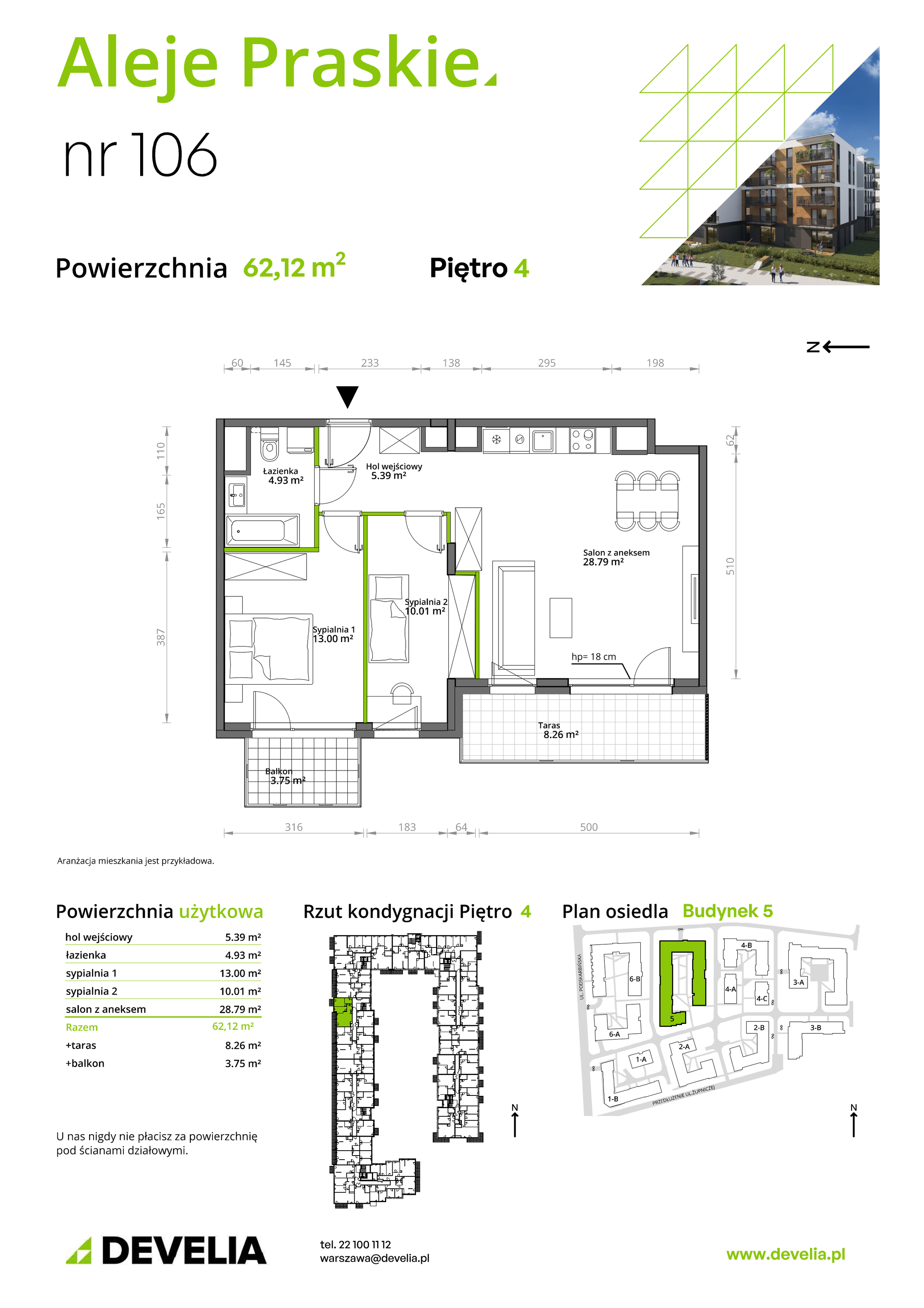 Mieszkanie 62,12 m², piętro 4, oferta nr 106/5, Aleje Praskie, Warszawa, Praga Południe, Kamionek, ul. Podskarbińska 32/34-idx