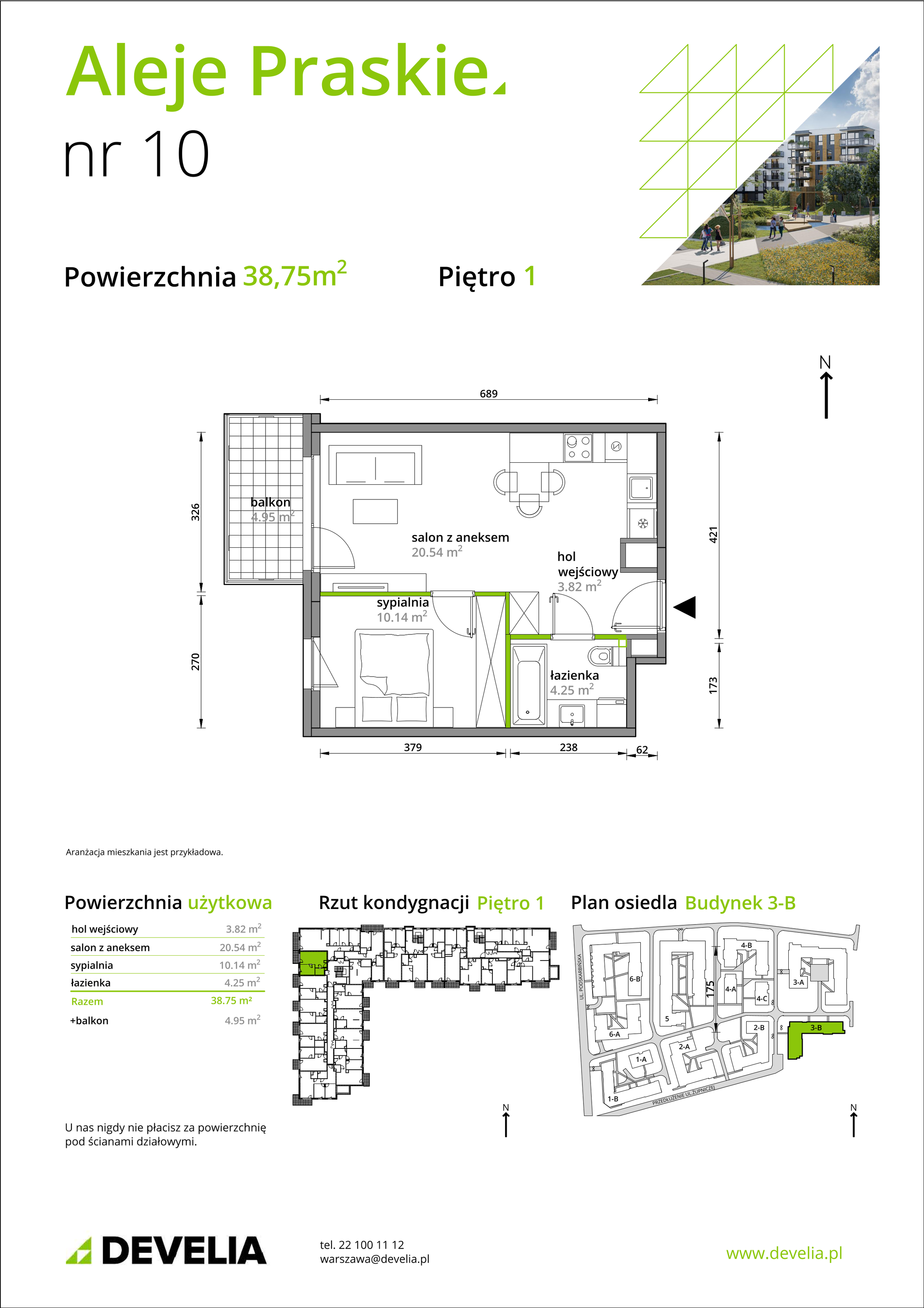 Mieszkanie 38,75 m², piętro 1, oferta nr B/010, Aleje Praskie etap III, Warszawa, Praga Południe, Kamionek, ul. Podskarbińska 32/34-idx