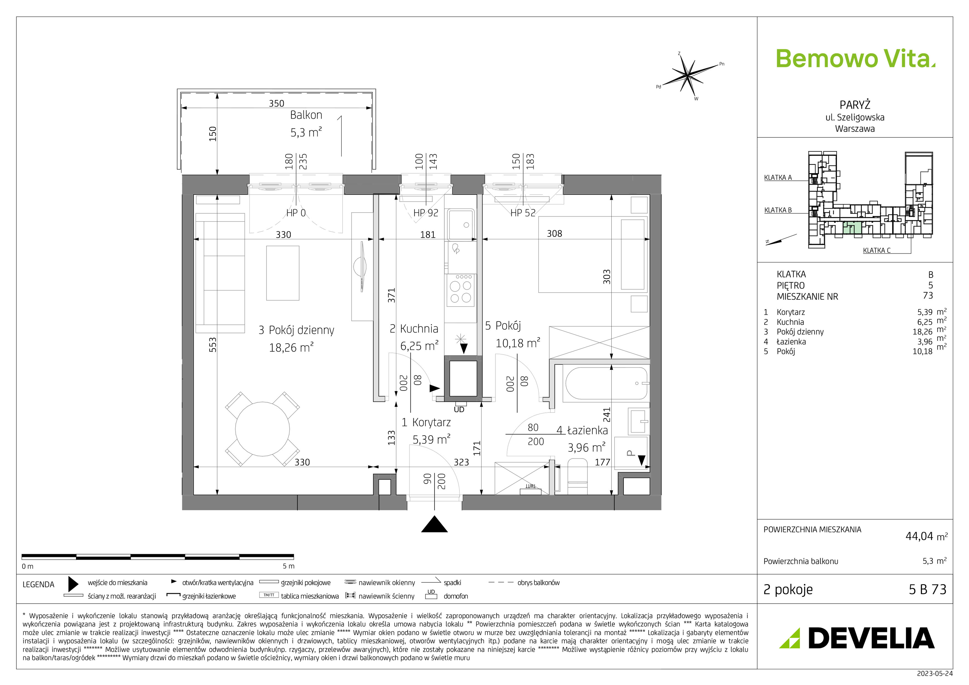 Mieszkanie 44,04 m², piętro 5, oferta nr B3/5/B73, Bemowo Vita, Warszawa, Bemowo, Chrzanów, ul. Szeligowska 59-idx